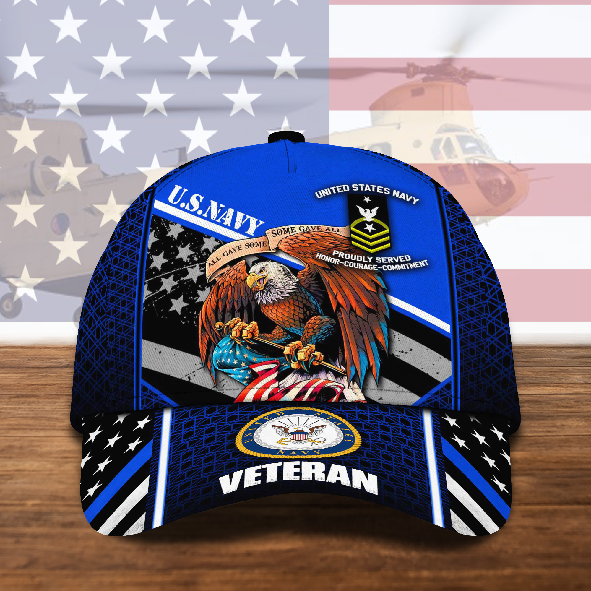 US NAVY US Military, Eagle and American Flag Cap New Version, Custom Cap, Military Gifts ETRG-21816