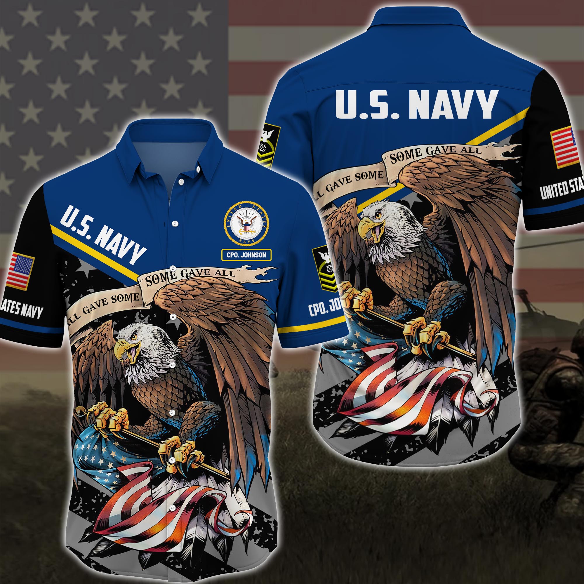 U.S. Navy Hawaii Shirt Custom Your Name And Rank, All Gave Some, Some Gave All Military Shirts, Summer Gift For Soldiers ETRG-57552