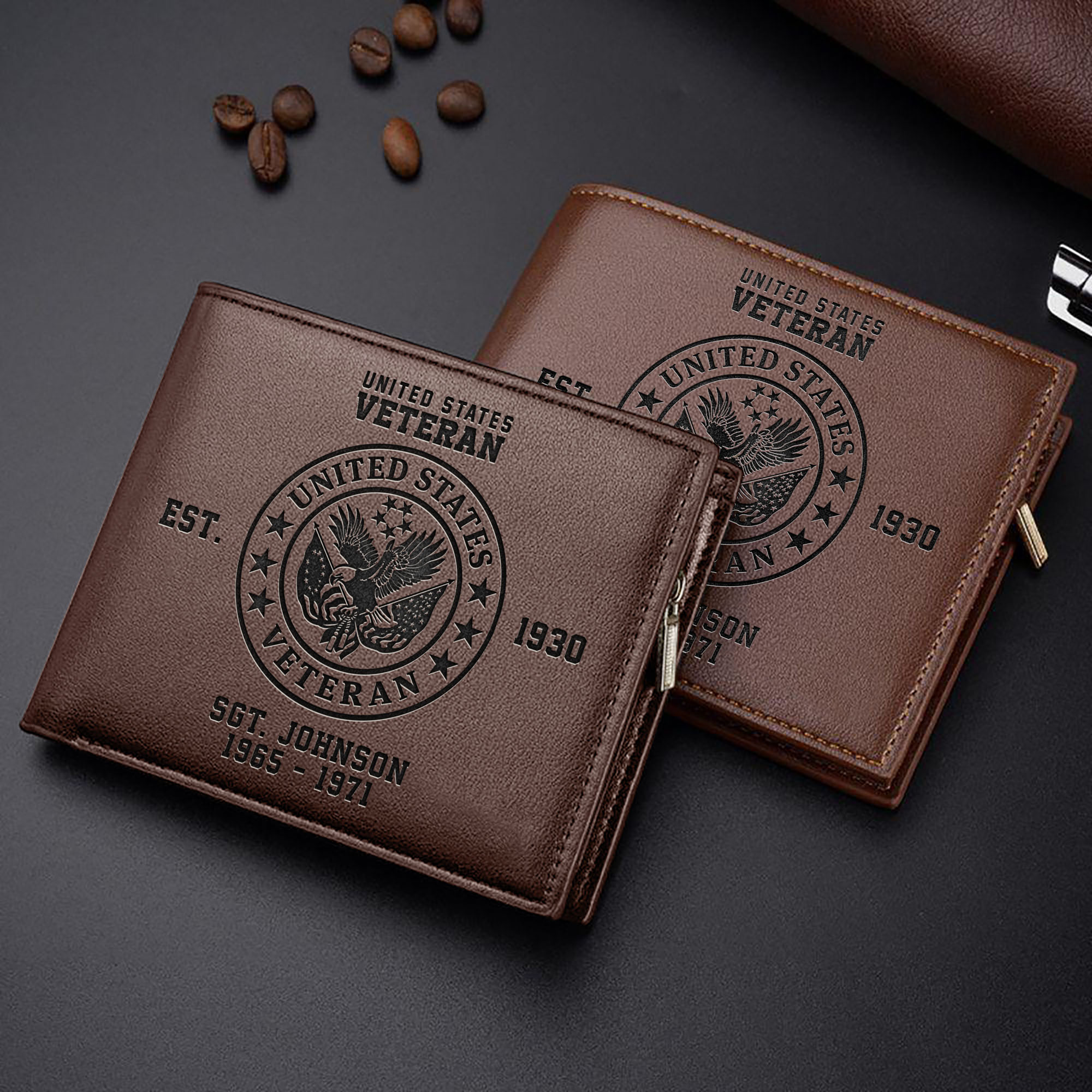 US Veteran Engraved Men Wallet Custom Your Name And Year, Military Men Wallet, Gifts For Military ETRG-59383