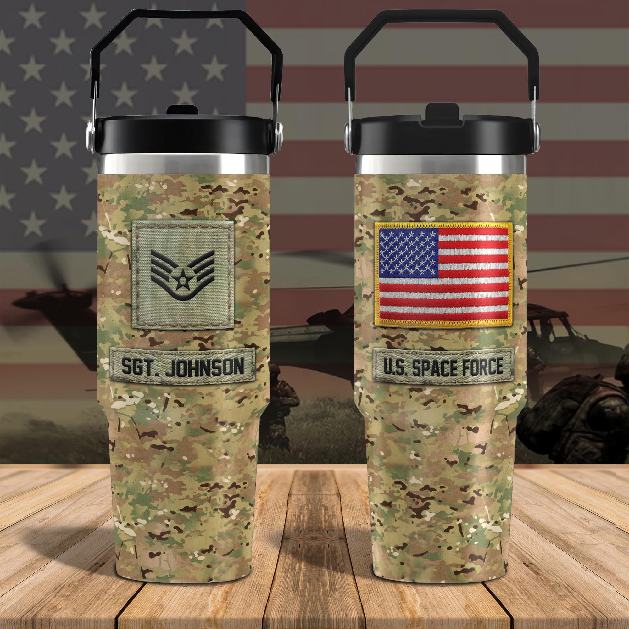U.S. Space Force Flip Straw 30Oz Tumbler Custom Your Name And Rank, Camouflage Tumbler, US Military Gifts ETRG-59043