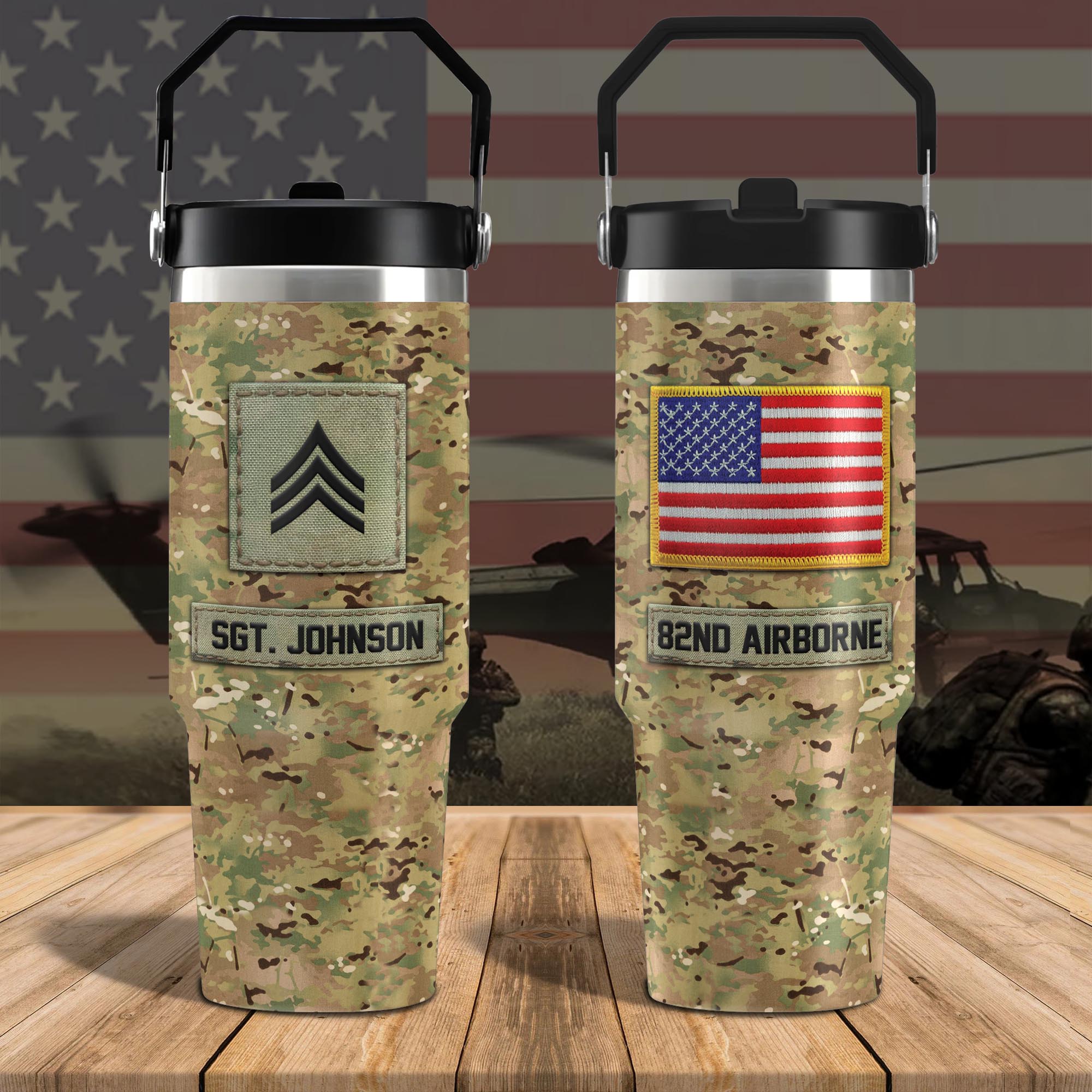 82nd Airborne Flip Straw 30Oz Tumbler Custom Your Name And Rank, Camouflage Tumbler, US Military Gifts ETRG-59043
