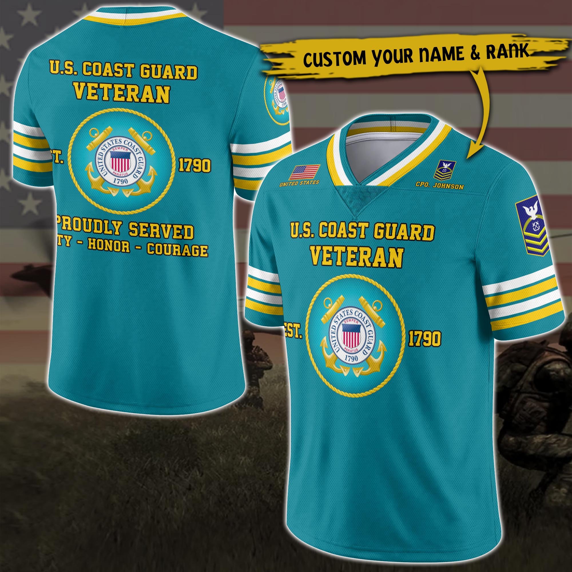 U S Coast Guard Vneck Football Jersey Custom Your Name And Rank 