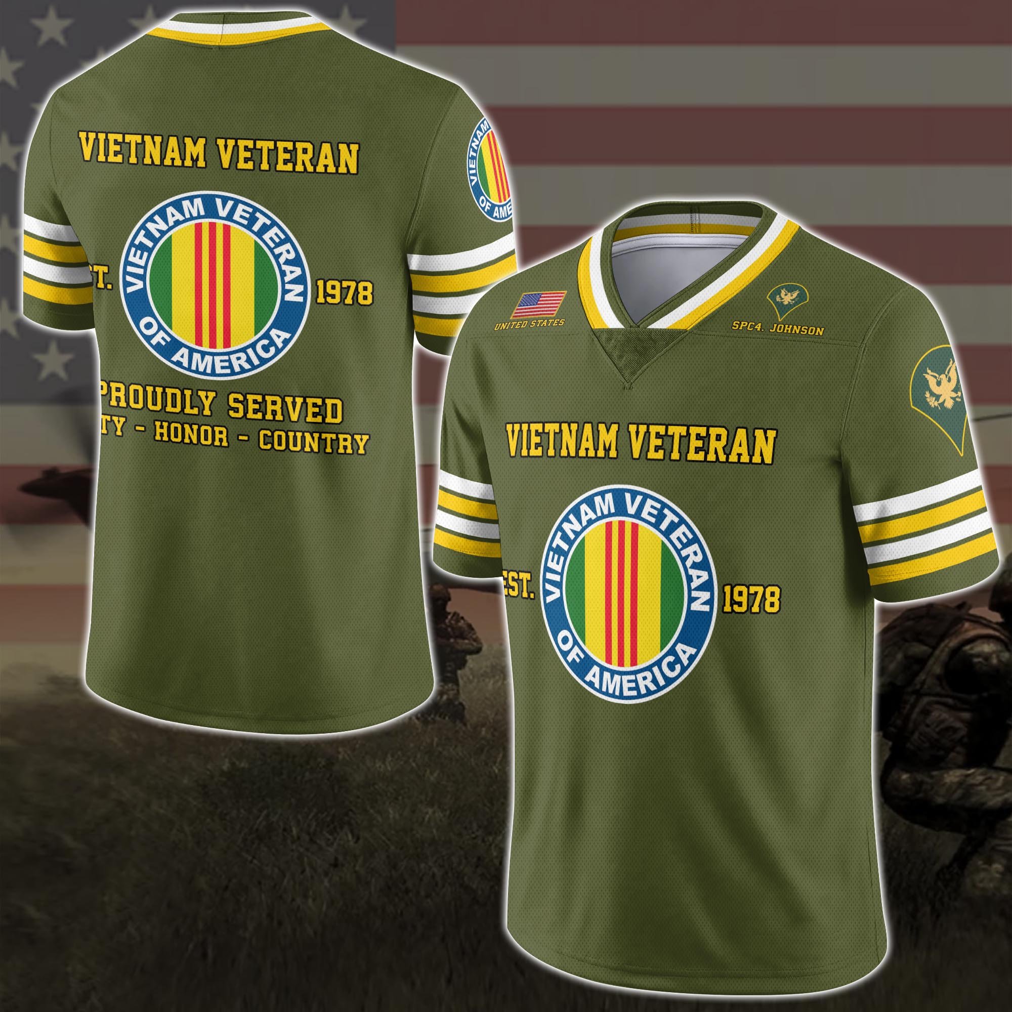 Vietnam Veteran Vneck Football Jersey Custom Your Name And Rank, Military Shirts , US Military Gifts ETRG-58863