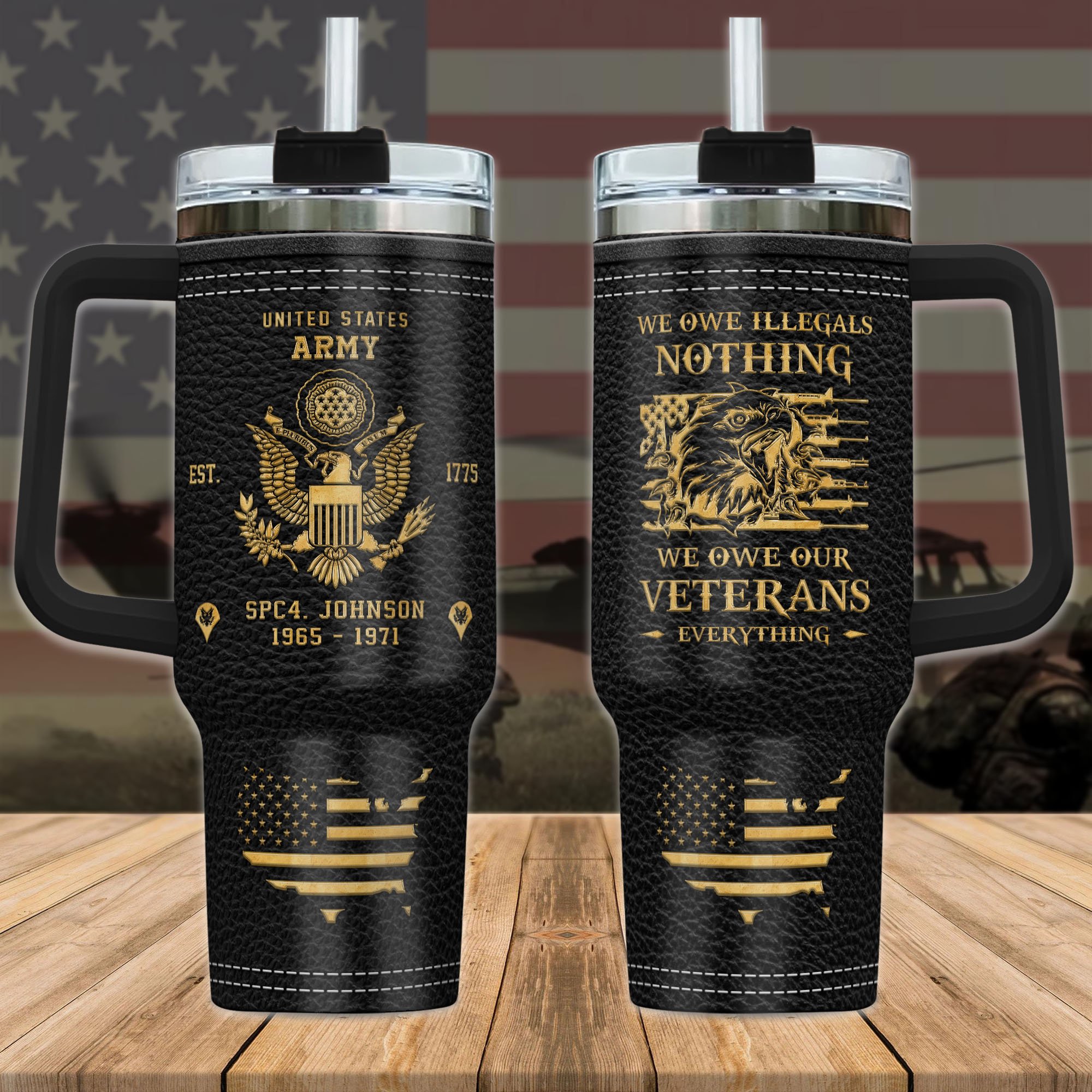 U.S. Army Military Tumbler 40Oz Custom Name, Year And Rank, US Military Tumbler For Soldiers, US Military Gifts ETRG-59382