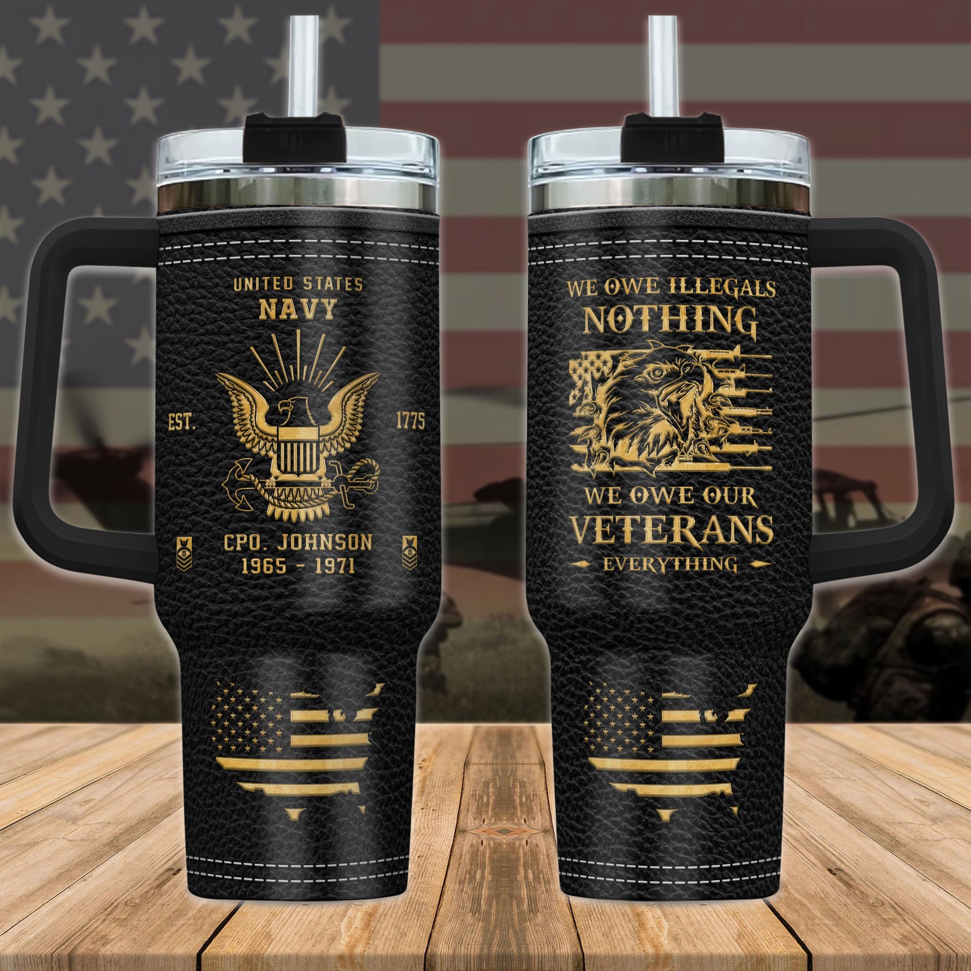 U.S. Navy Military Tumbler 40Oz Custom Name, Year And Rank, US Military Tumbler For Soldiers, US Military Gifts ETRG-59382