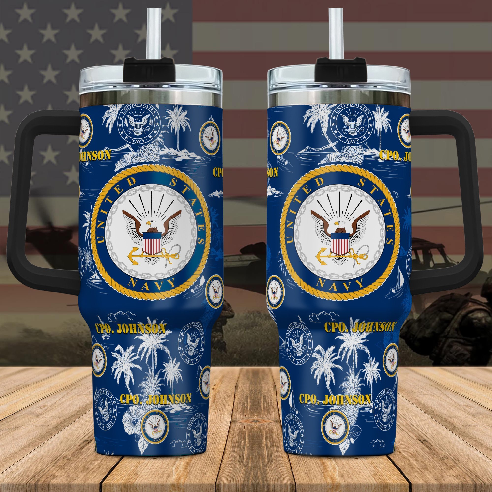 U.S. Navy Tumbler 40Oz Custom Name, Military Tumbler For Soldiers, US Military Gifts EHIVM-59590