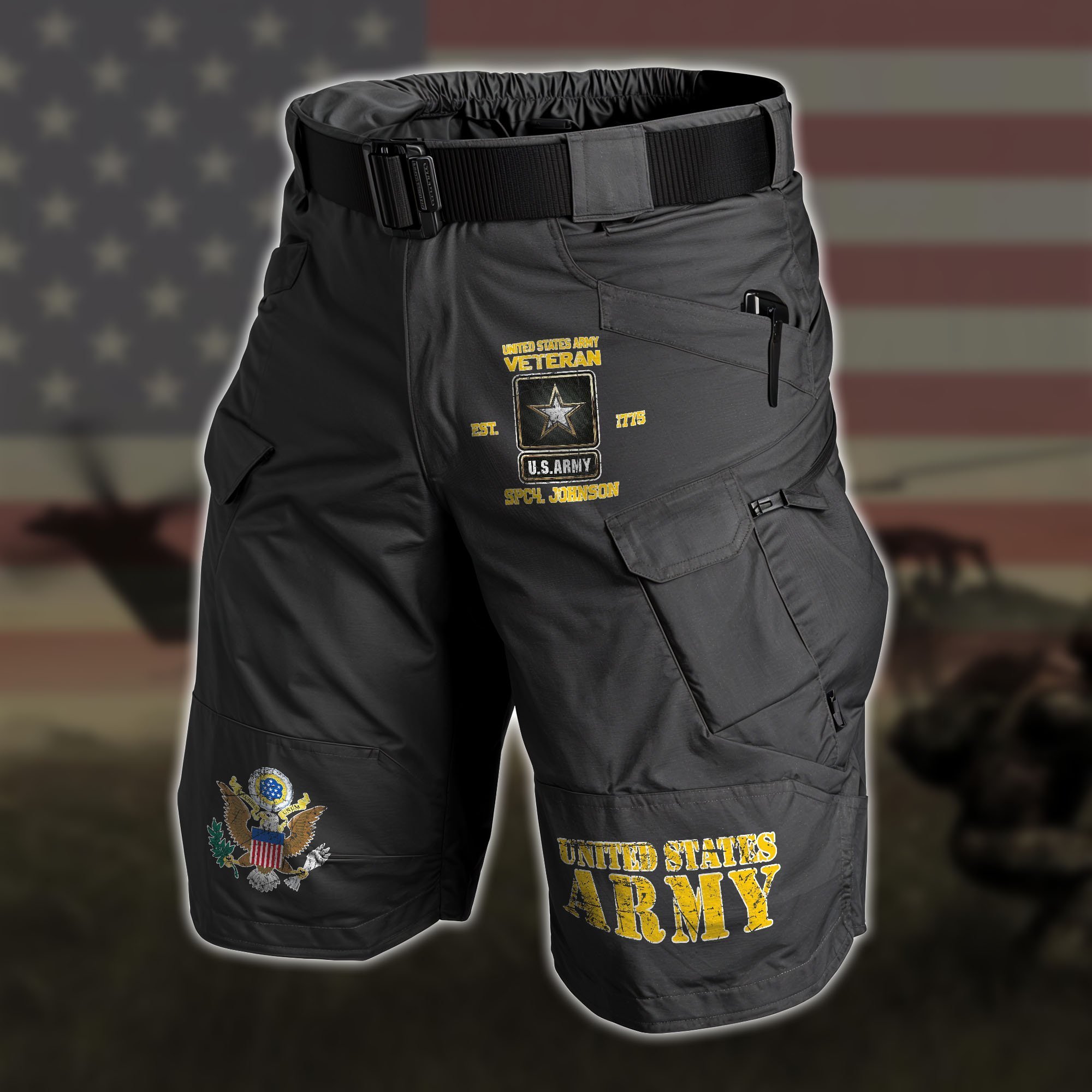 02 U.S. Army Summer Men Cargo Cargo Short Custom Your Name, Military Short, Gift For US Military Soldiers ETRG-59602