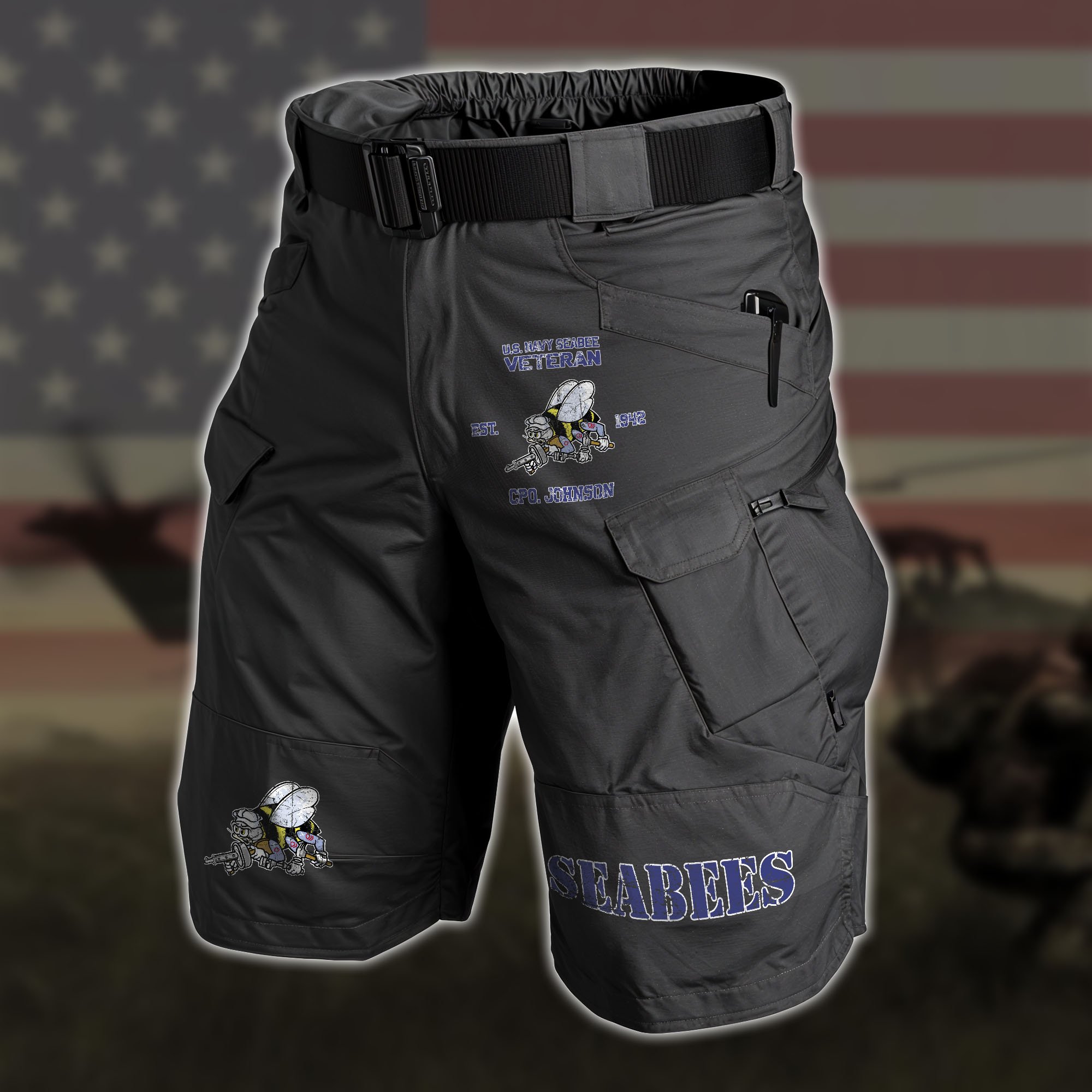 Seabee Summer Men Cargo Cargo Short Custom Your Name, Military Short, Gift For US Military Soldiers ETRG-59602