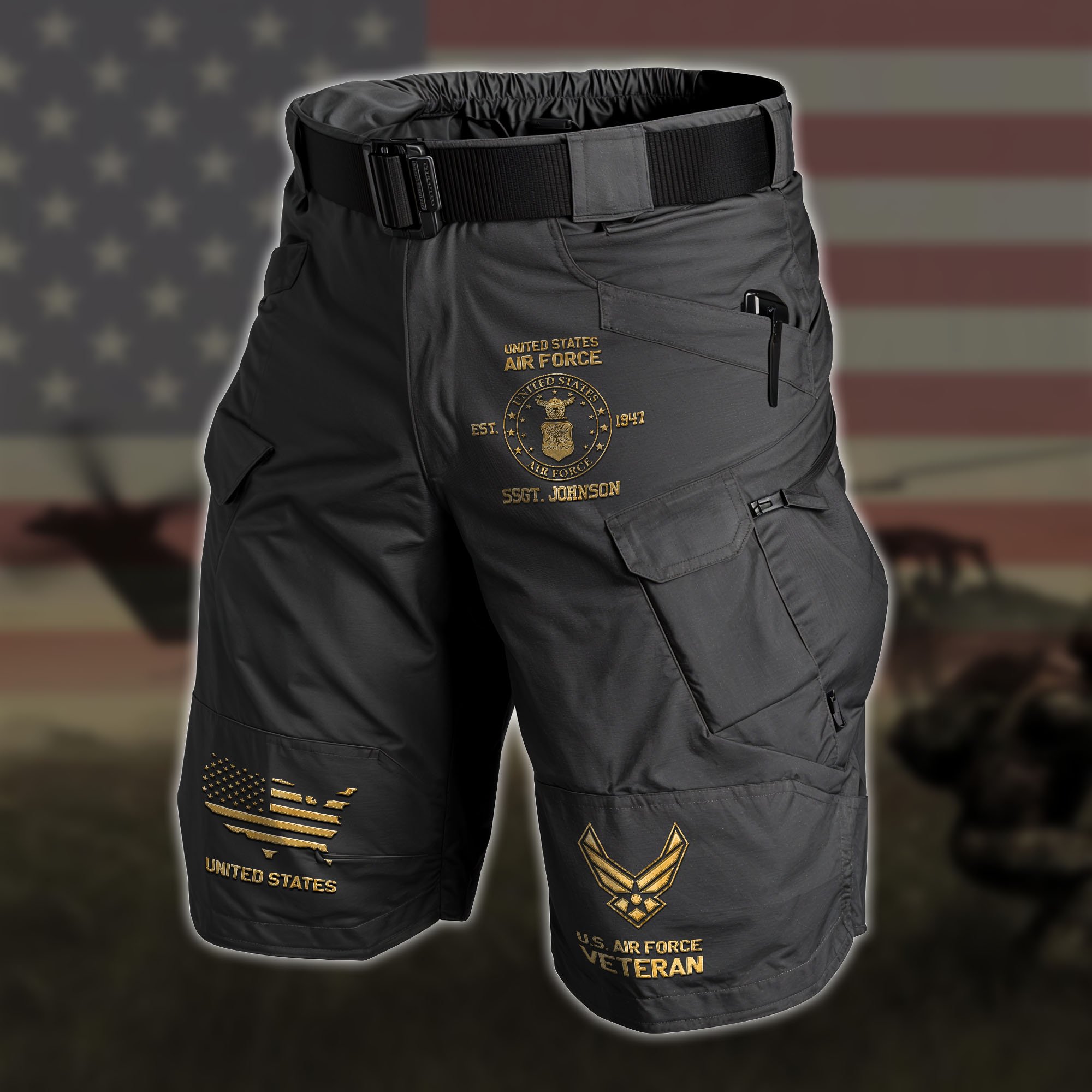 U.S. Air Force Summer Men Cargo Short 2024 Version Custom Your Name, US Military Cargo Short For Soldiers, Gifts For US Military ETRG-59606