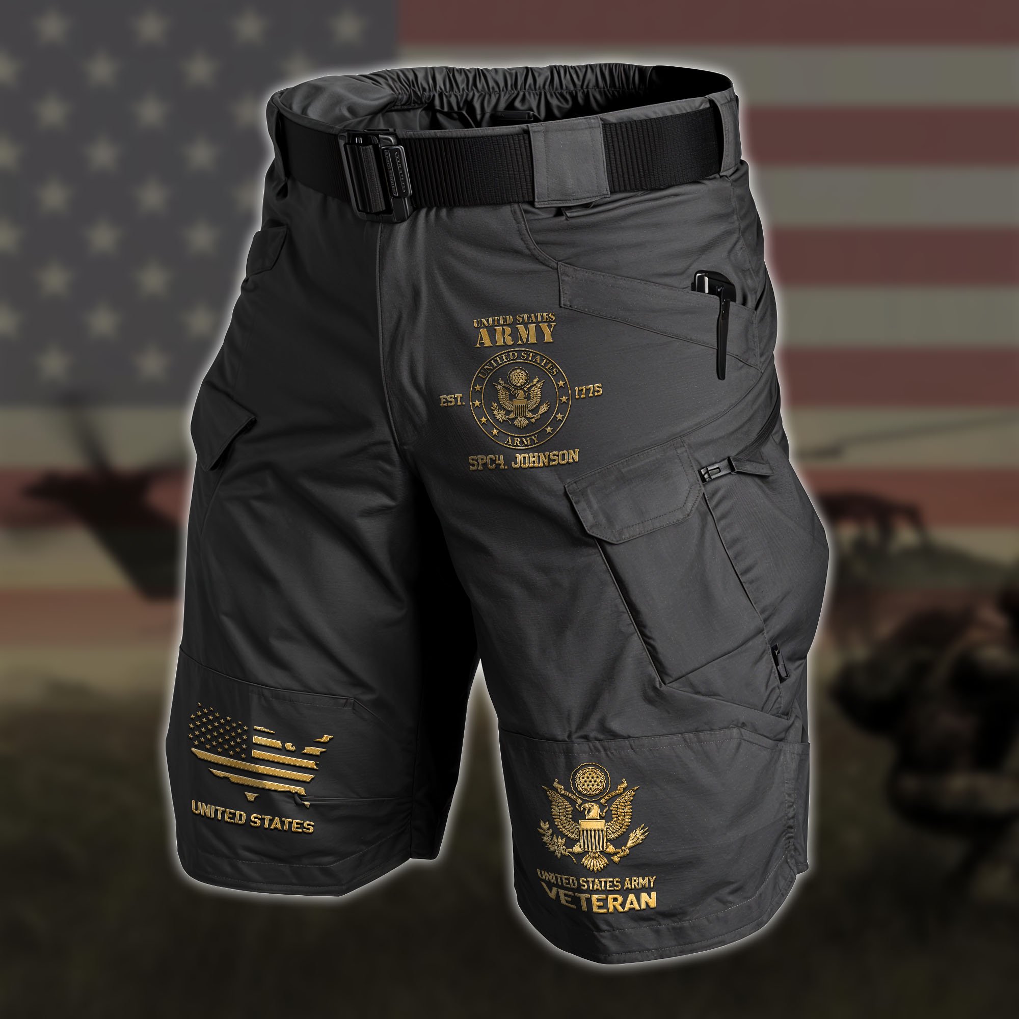 02 U.S. Army Summer Men Cargo Short Custom Your Name, US Military Cargo Short For Soldiers, Gifts For US Military ETRG-59606