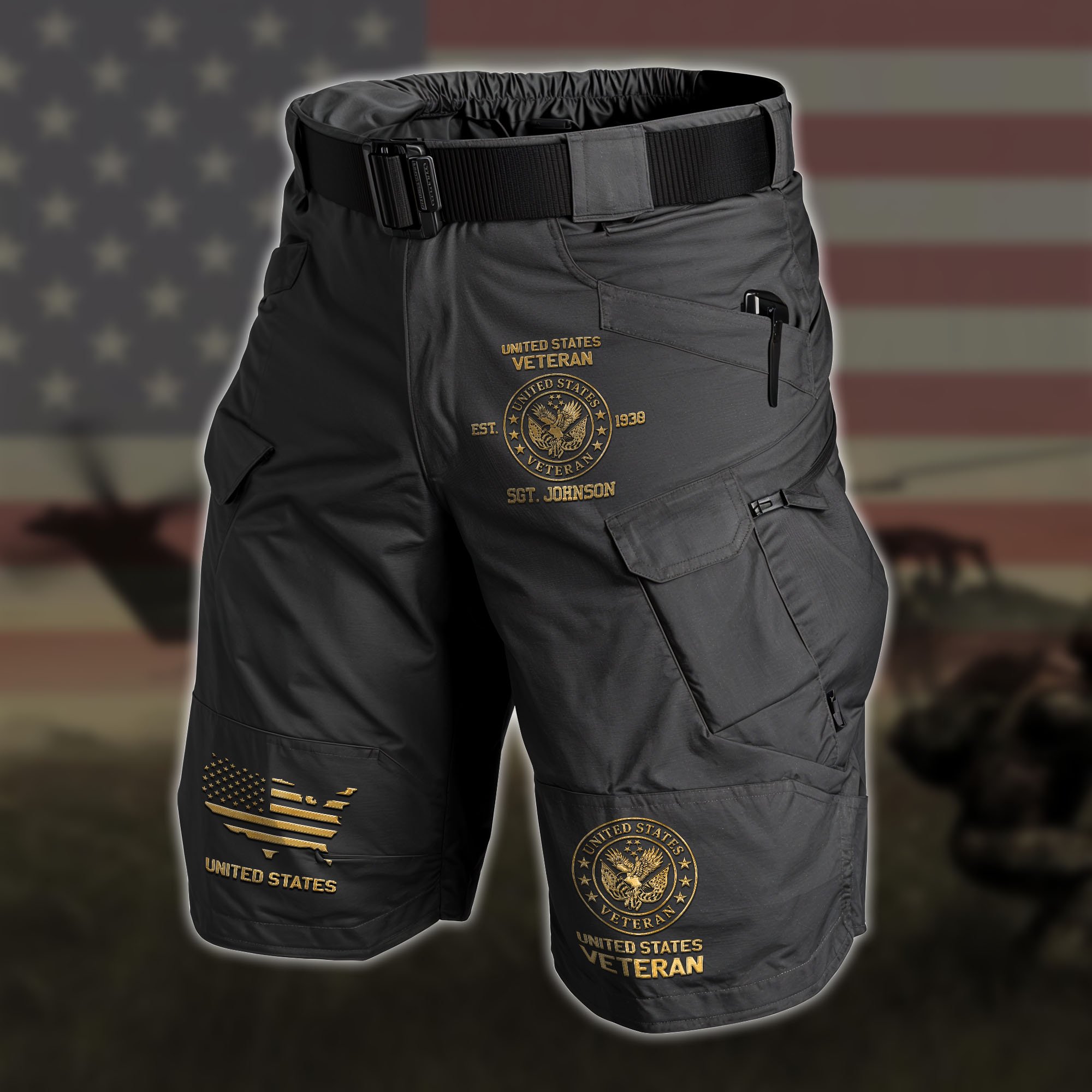 US Veteran Summer Men Cargo Short Custom Your Name, US Military Cargo Short For Soldiers, Gifts For US Military ETRG-59606