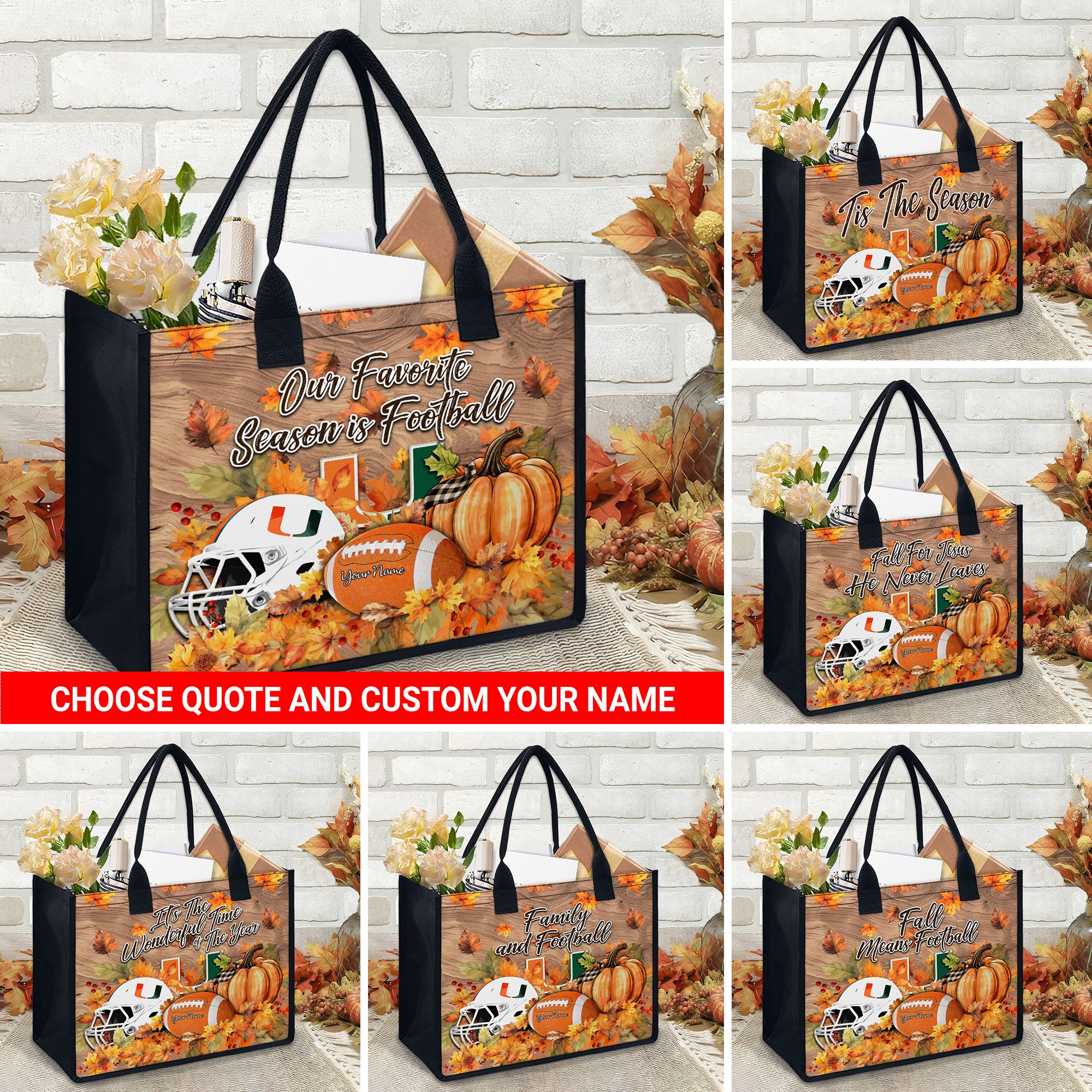 Miami Hurricanes Canvas Tote Bag Custom Your Name And Choose Your Quotes, Sport Canvas Tote Bag, Sport Gifts For Fan EHIVM-60079