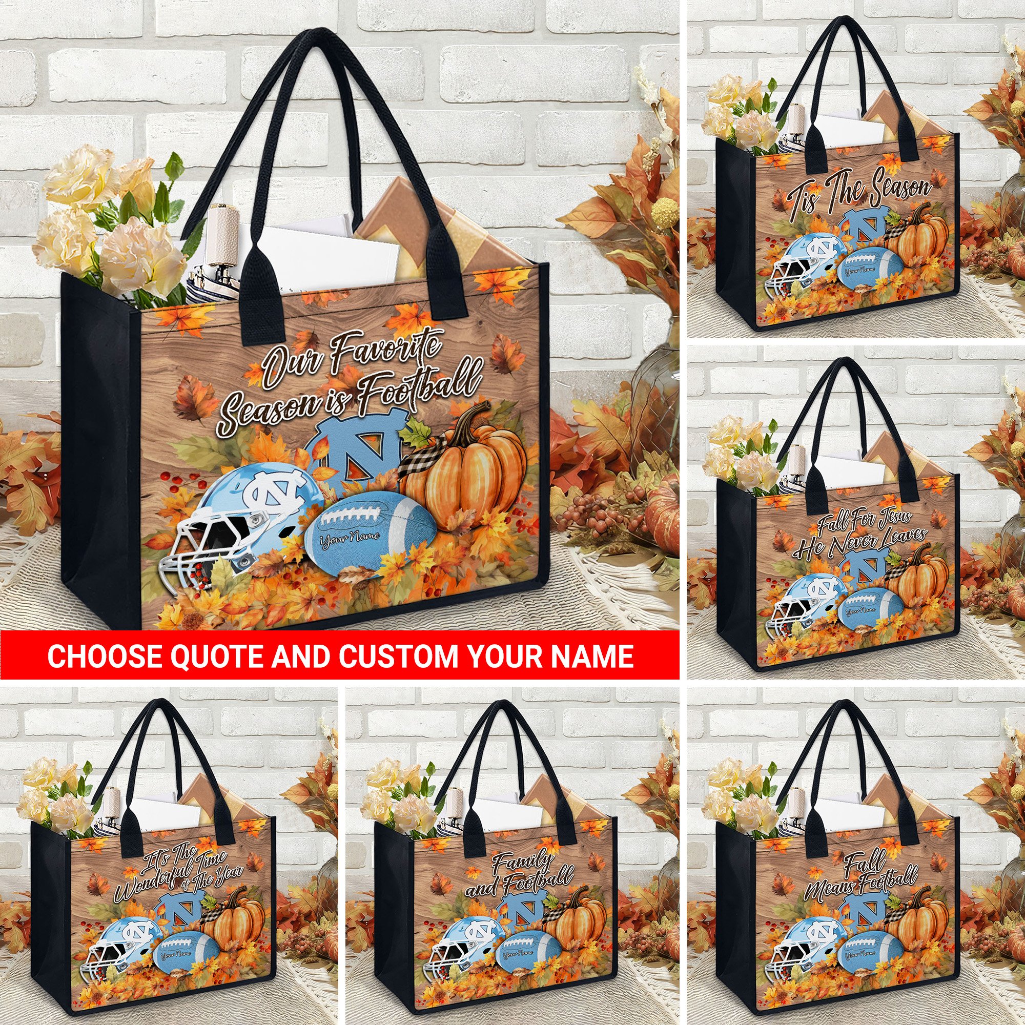 North Carolina Tar Heels Canvas Tote Bag Custom Your Name And Choose Your Quotes, Sport Canvas Tote Bag, Sport Gifts For Fan EHIVM-60079