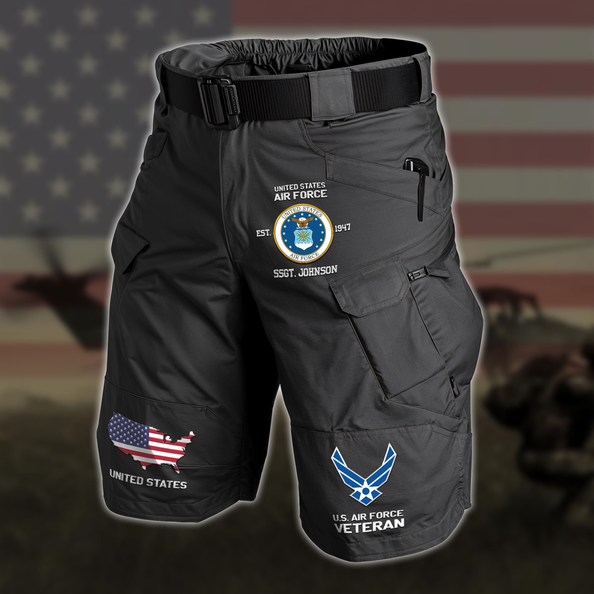 U.S. Air Force 2D Summer Men Cargo Short Custom Your Name And Rank, Military Shorts, Military Gifts EHIVM-59890