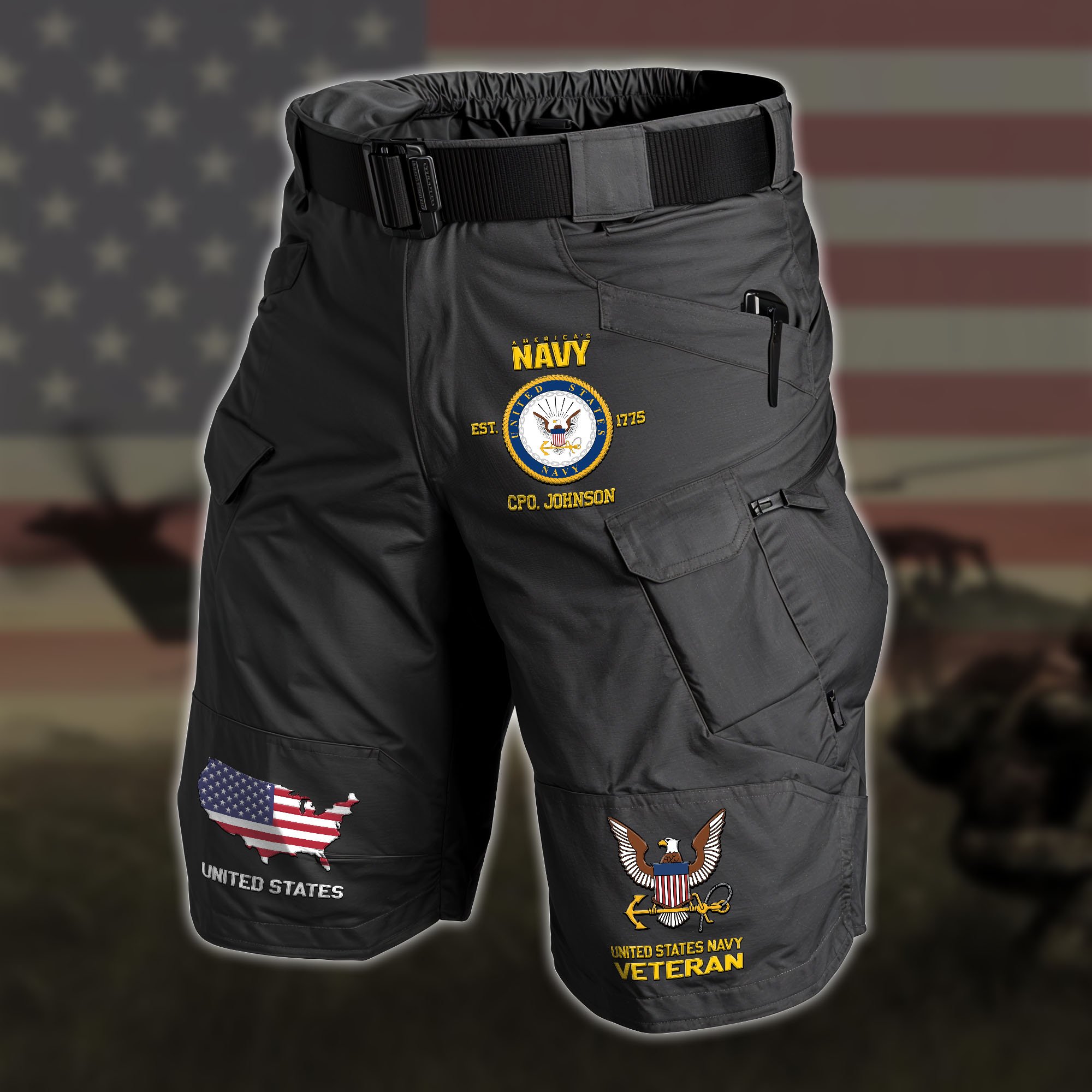 U.S. Navy 2D Summer Men Cargo Short Custom Your Name And Rank, Military Shorts, Military Gifts EHIVM-59890