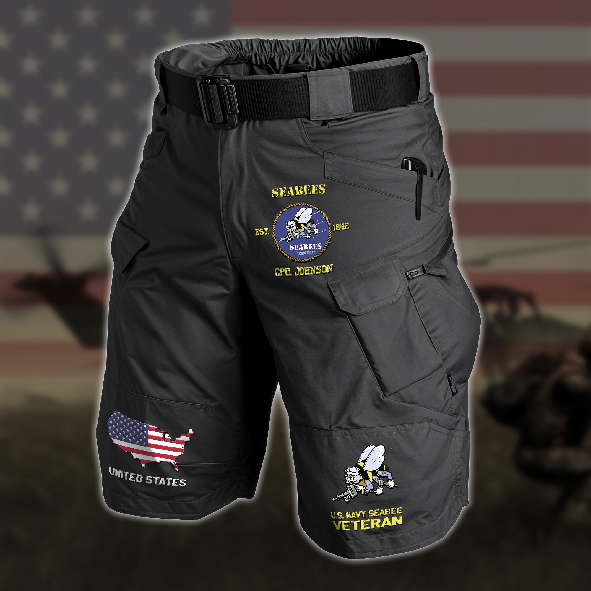 Seabee 2D Summer Men Cargo Short Custom Your Name And Rank, Military Shorts, Military Gifts EHIVM-59890