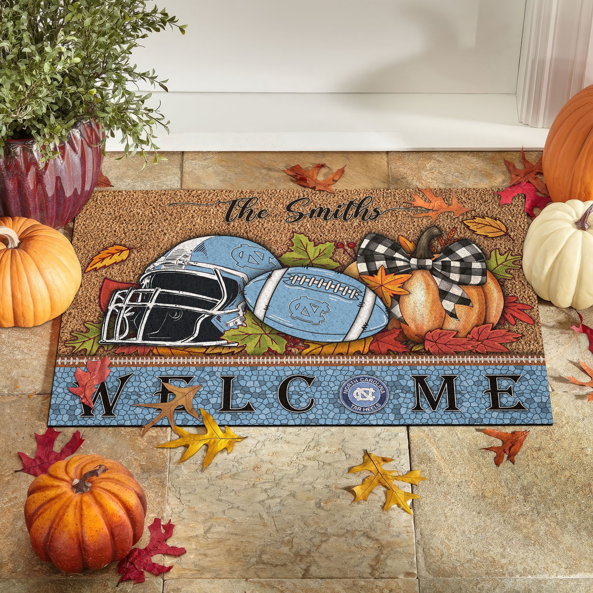 North Carolina Tar Heels Doormat Custom Your Family Name, Sport Doormat, Sport Gifts For Fan, Home Decorations EHIVM-60025