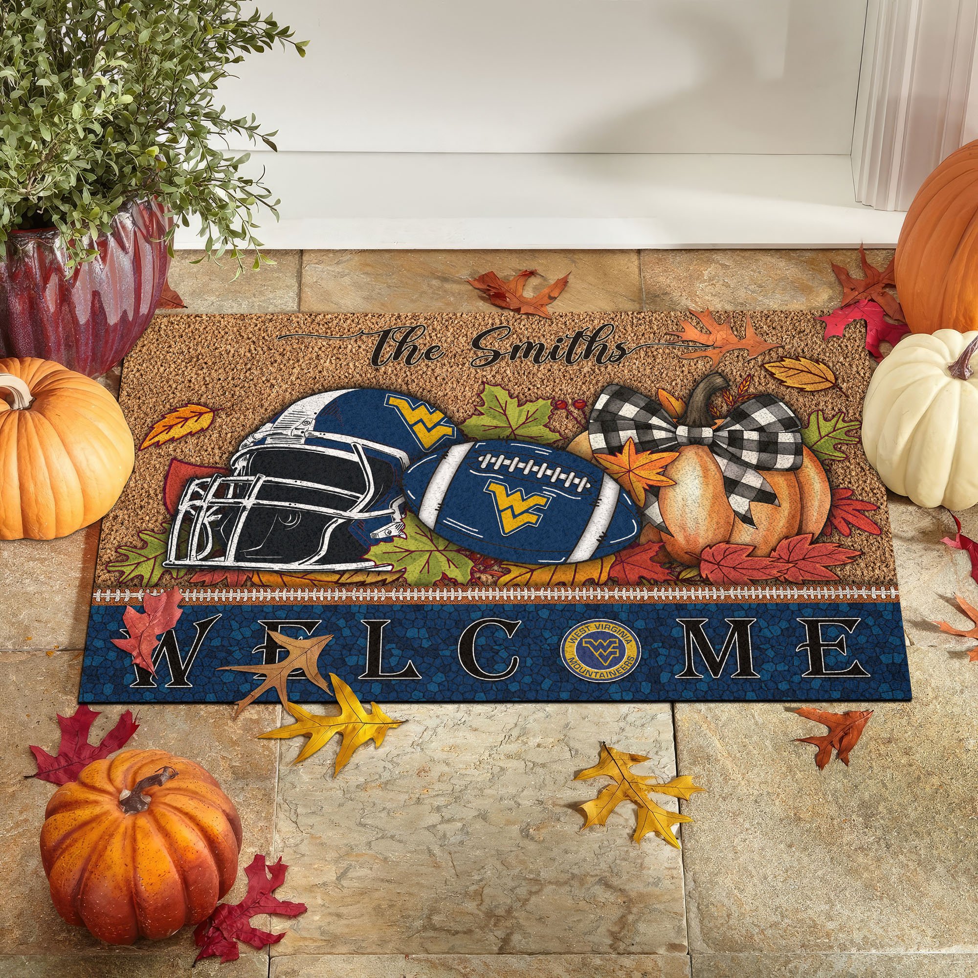 West Virginia Mountaineers Doormat Custom Your Family Name, Sport Doormat, Sport Gifts For Fan, Home Decorations EHIVM-60025