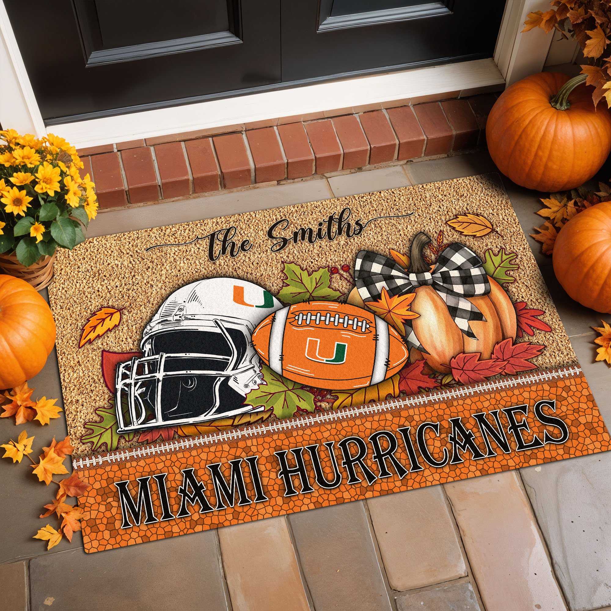 Miami Hurricanes Doormat Custom Your Family Name, Sport Doormat, Sport Gifts For Fan, Home Decorations EHIVM-60231