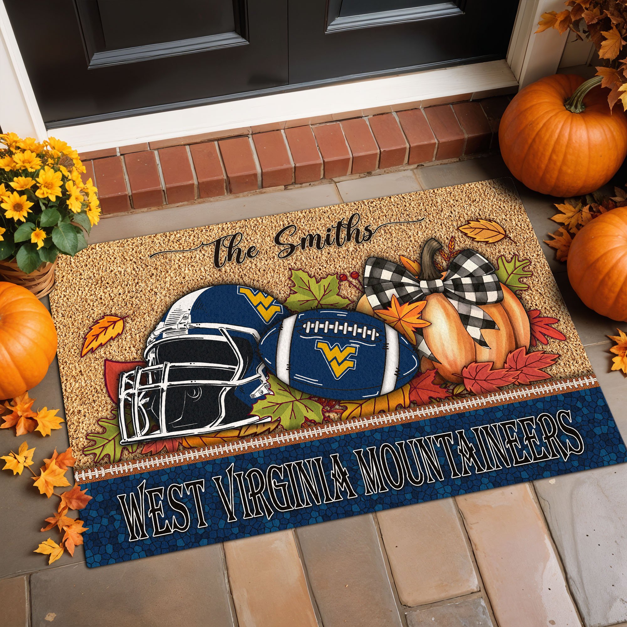 West Virginia Mountaineers Doormat Custom Your Family Name, Sport Doormat, Sport Gifts For Fan, Home Decorations EHIVM-60231