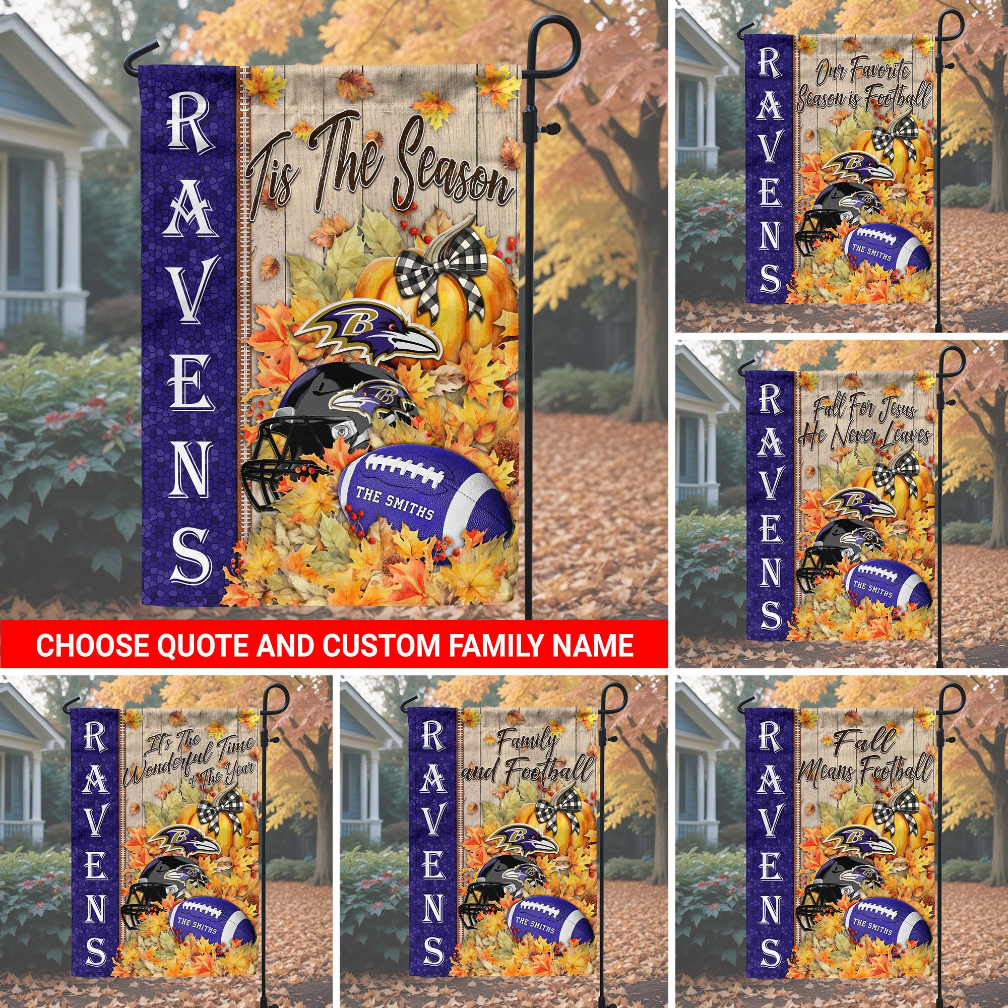 Baltimore Ravens Garden Flag Custom Your Family Name And Choose Your Quotes, Football Flag For Fan , Autumn Gifts For Football Lover EHIVM-60016