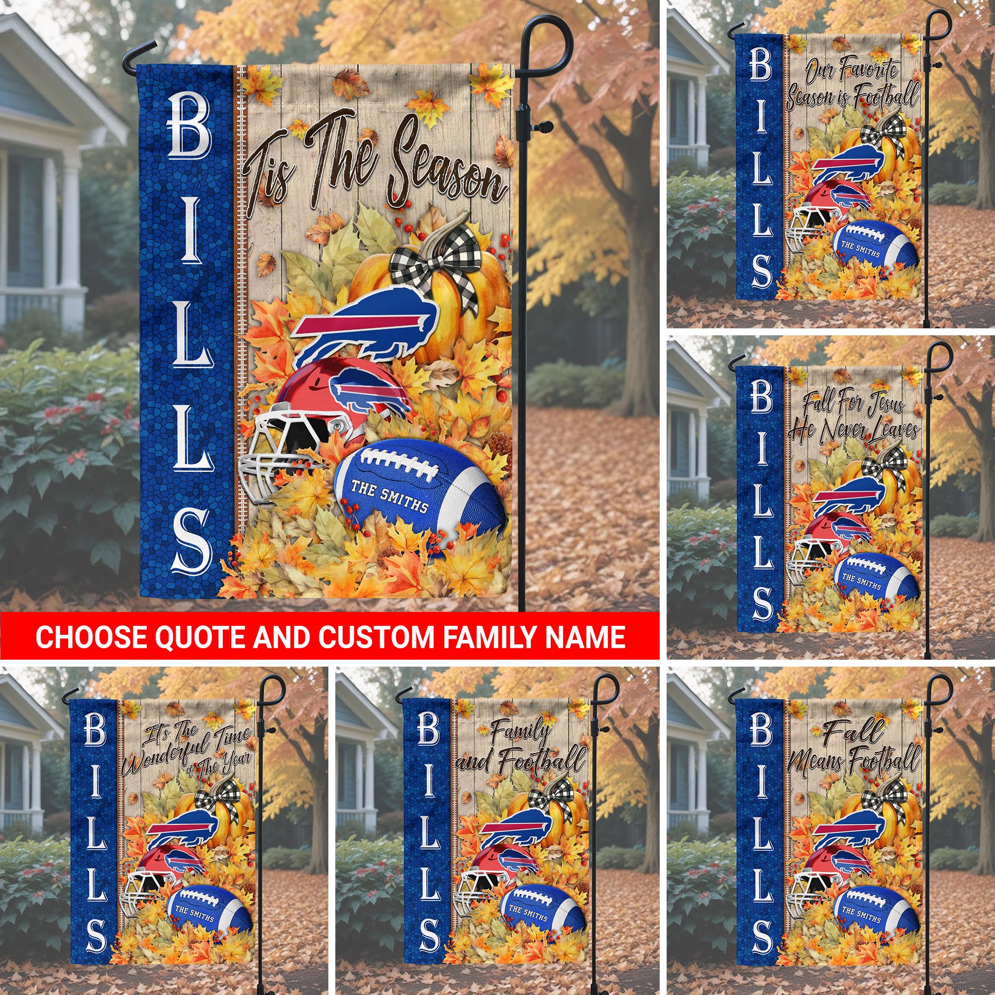 Buffalo Bills Garden Flag Custom Your Family Name And Choose Your Quotes, Football Flag For Fan , Autumn Gifts For Football Lover EHIVM-60016