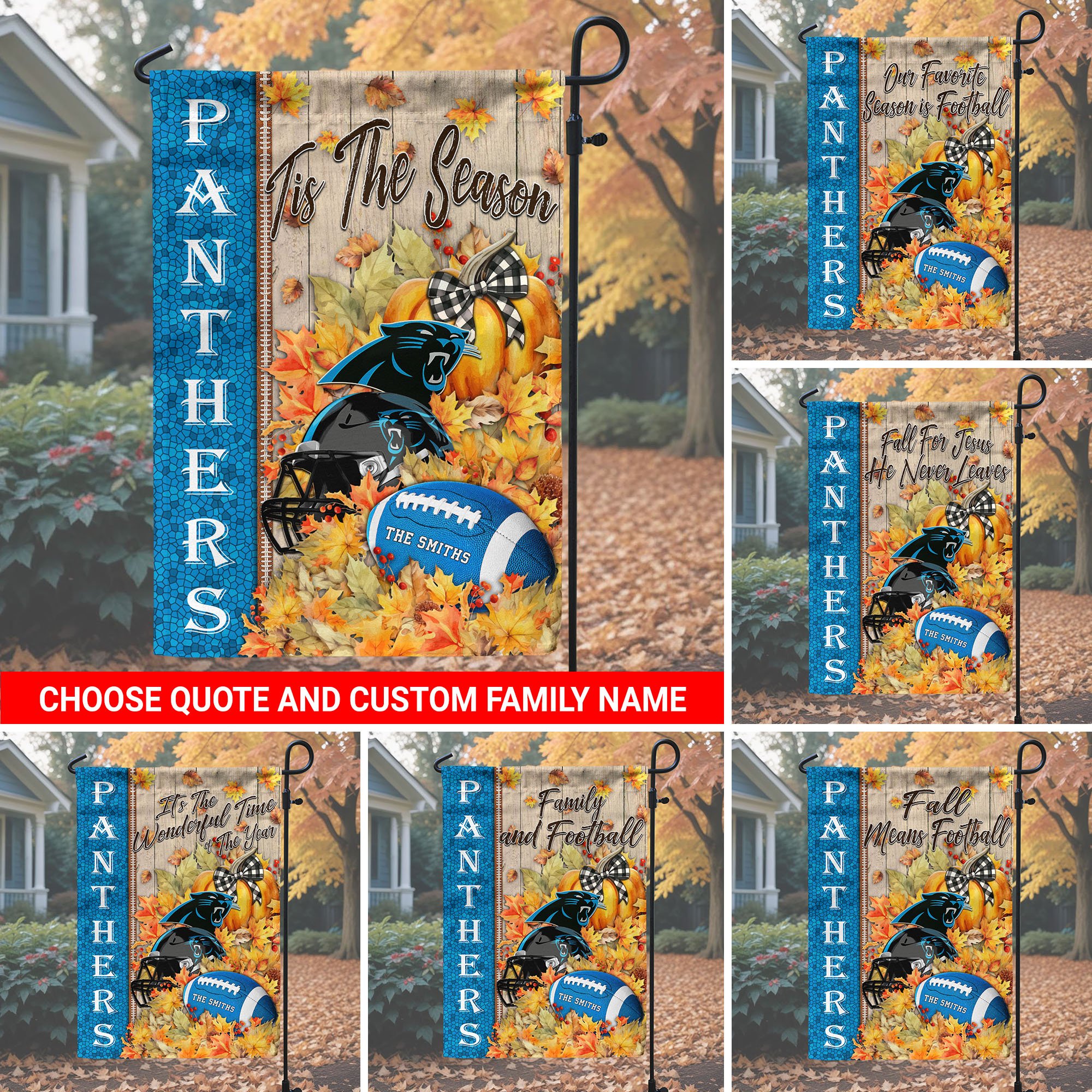 Carolina Panthers Garden Flag Custom Your Family Name And Choose Your Quotes, Football Flag For Fan , Autumn Gifts For Football Lover EHIVM-60016