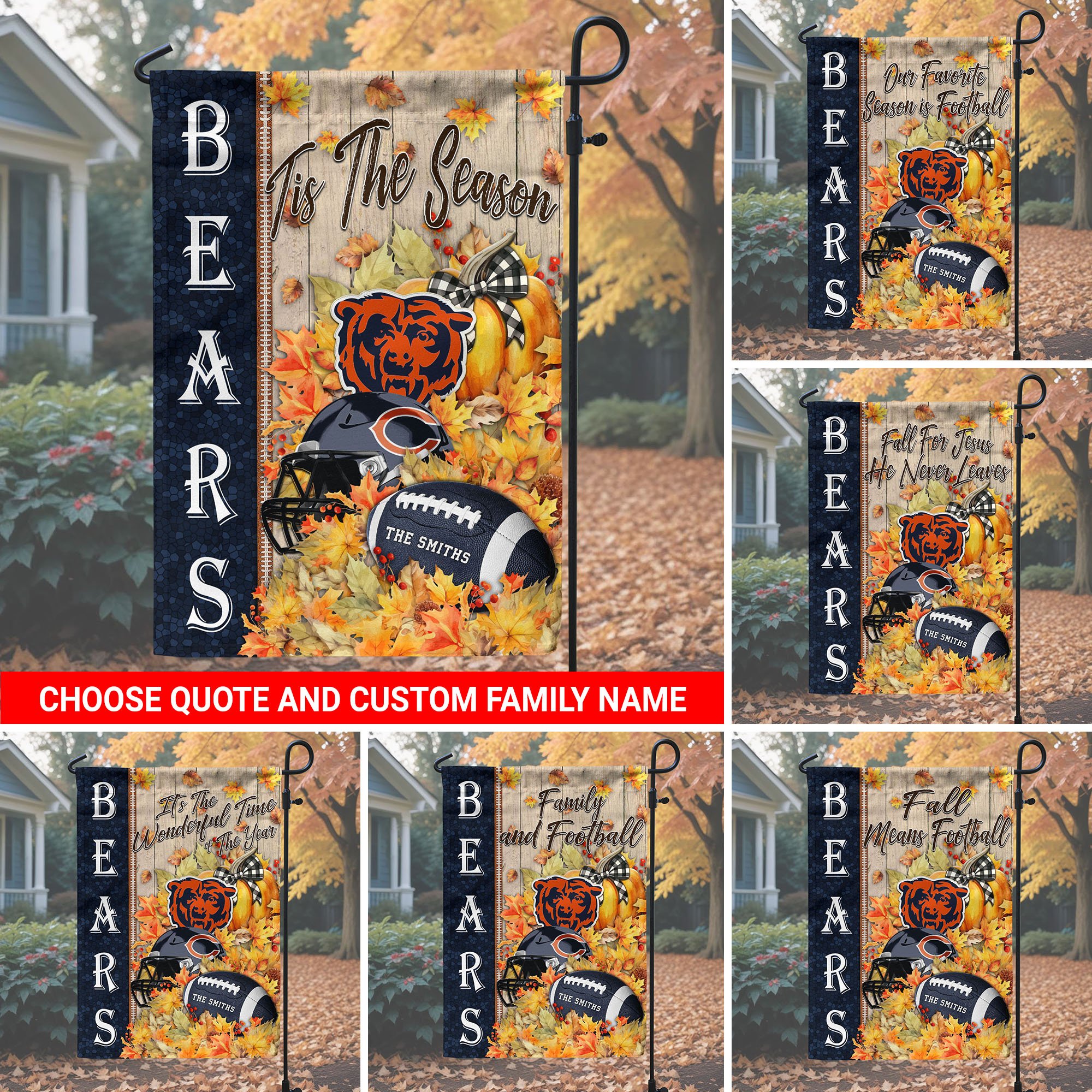 Chicago Bears Garden Flag Custom Your Family Name And Choose Your Quotes, Football Flag For Fan , Autumn Gifts For Football Lover EHIVM-60016