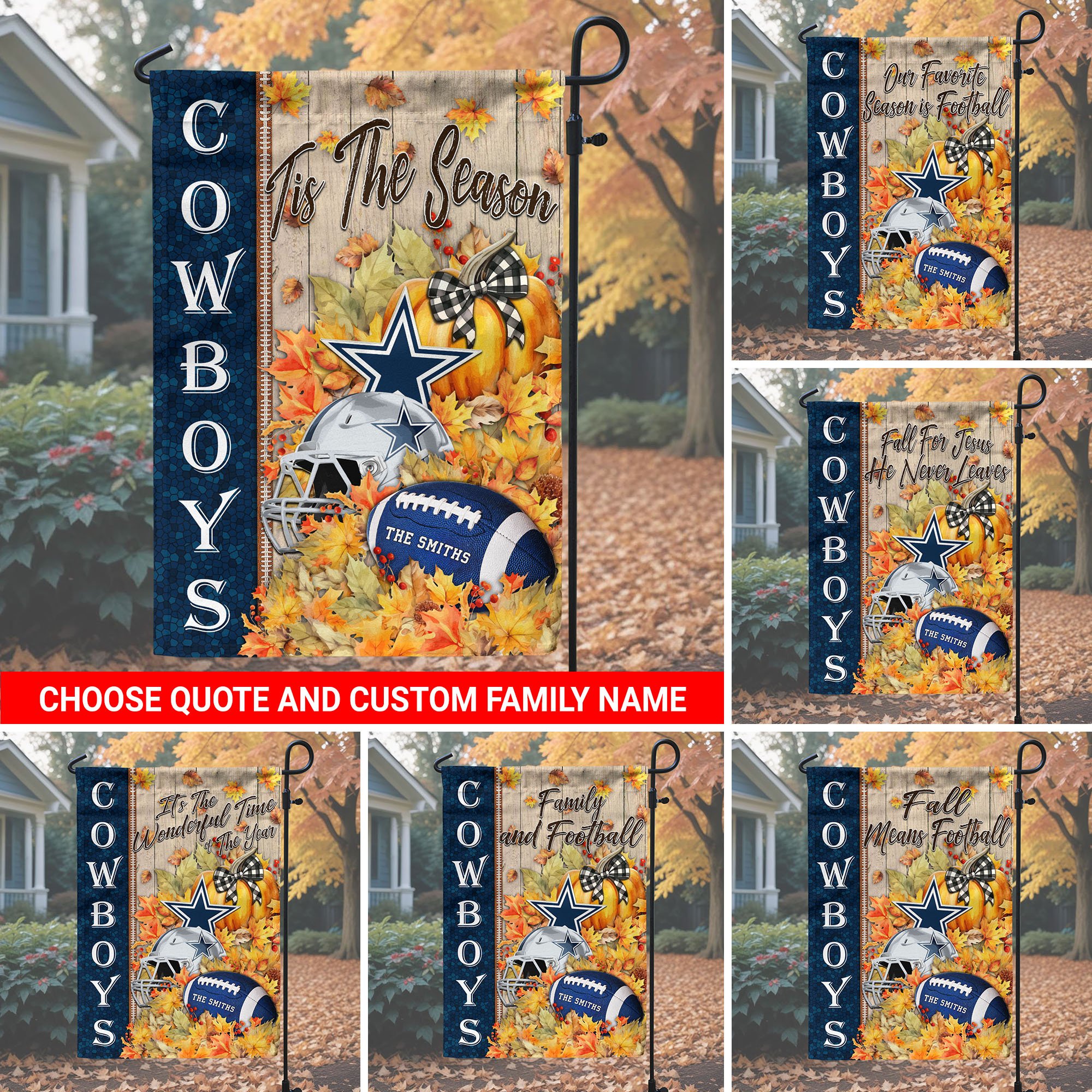 Dallas Cowboys Garden Flag Custom Your Family Name And Choose Your Quotes, Football Flag For Fan , Autumn Gifts For Football Lover EHIVM-60016