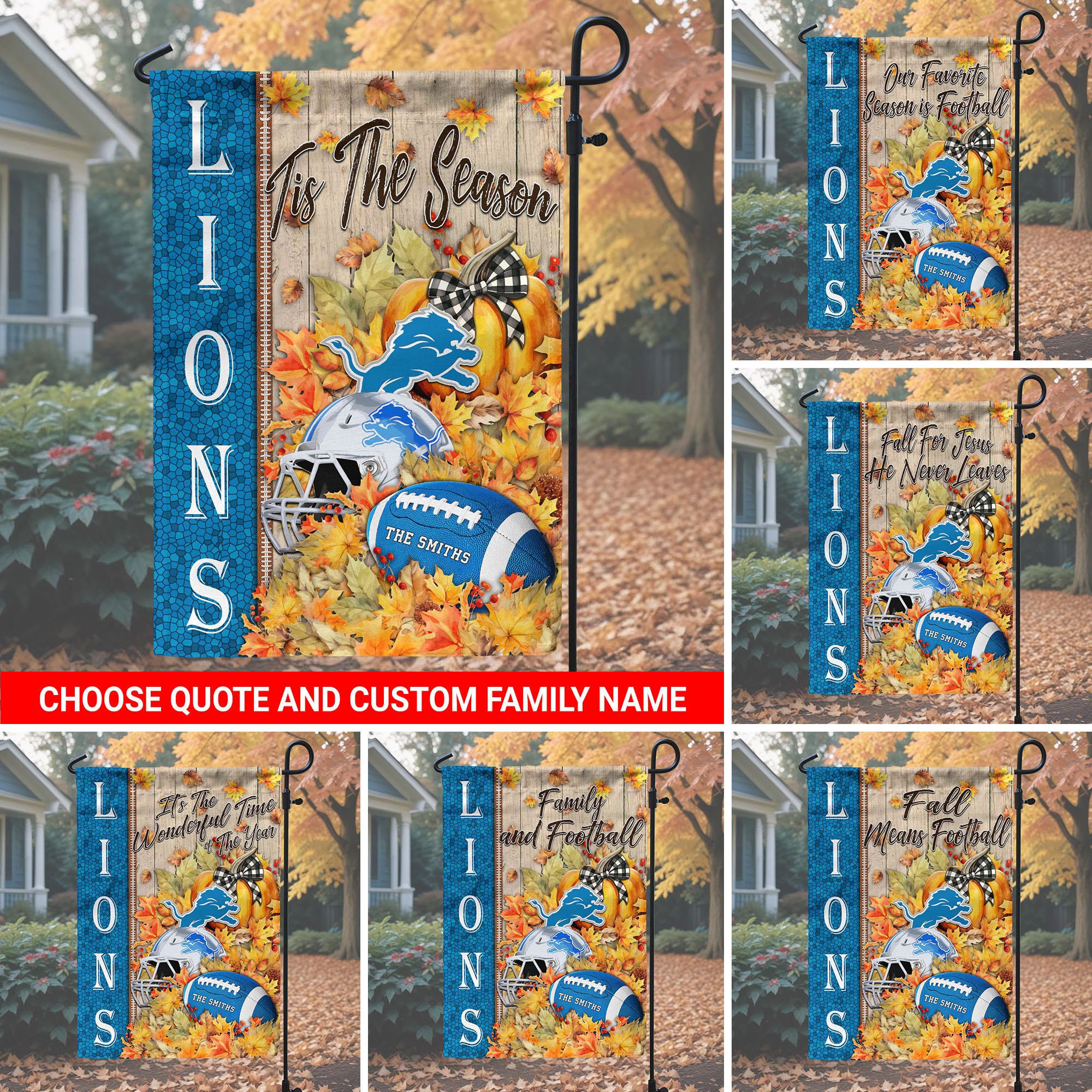 Detroit Lions Garden Flag Custom Your Family Name And Choose Your Quotes, Football Flag For Fan , Autumn Gifts For Football Lover EHIVM-60016