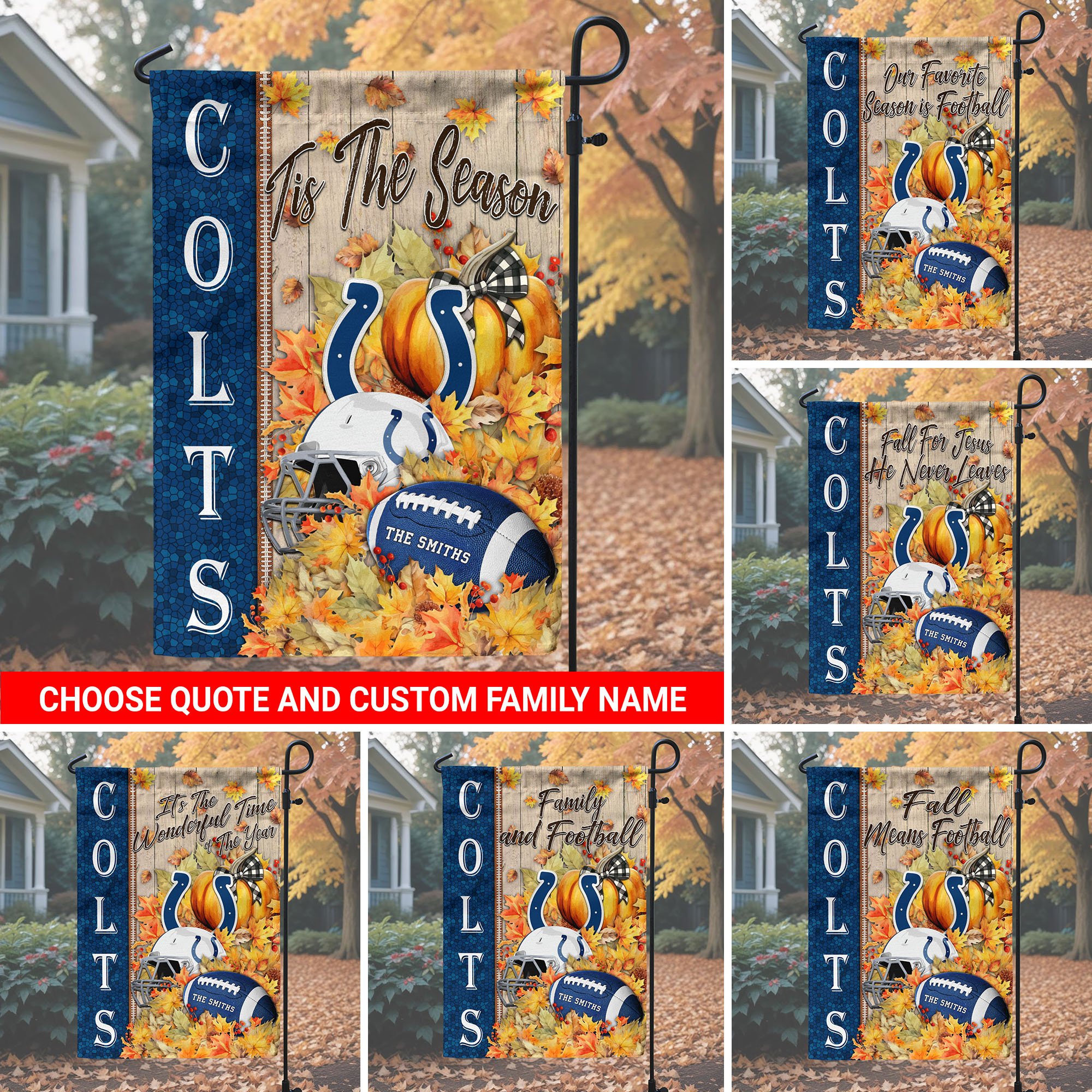 Indianapolis Colts Garden Flag Custom Your Family Name And Choose Your Quotes, Football Flag For Fan , Autumn Gifts For Football Lover EHIVM-60016