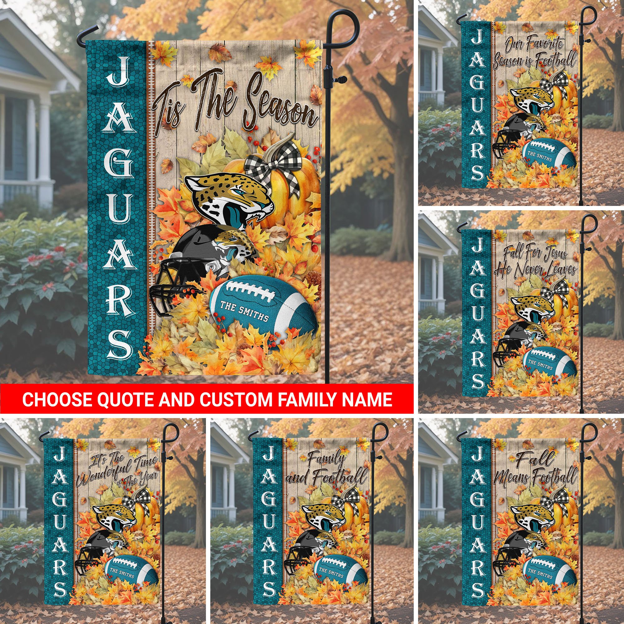 Jacksonville Jaguars Garden Flag Custom Your Family Name And Choose Your Quotes, Football Flag For Fan , Autumn Gifts For Football Lover EHIVM-60016