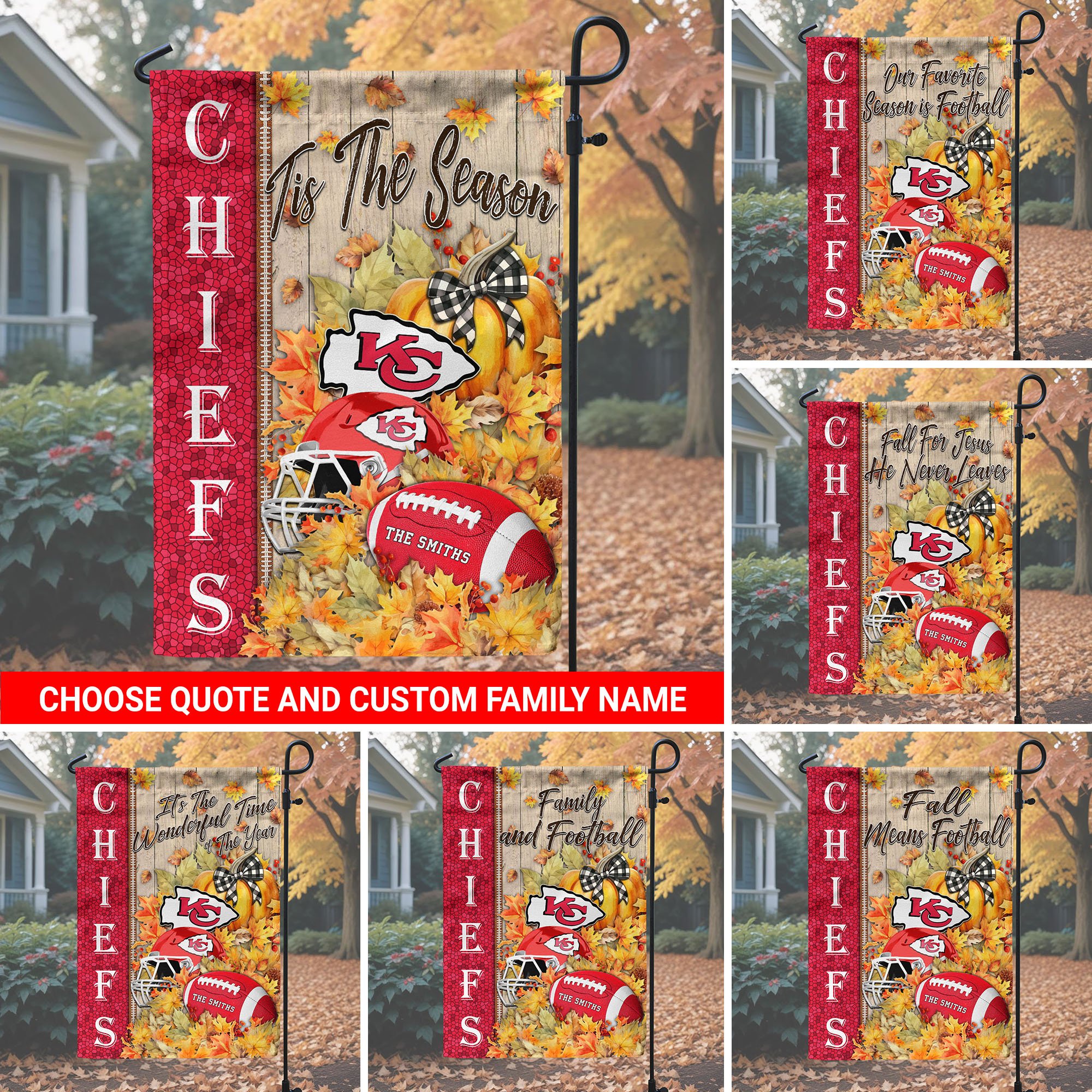 Kansas City Chiefs Garden Flag Custom Your Family Name And Choose Your Quotes, Football Flag For Fan , Autumn Gifts For Football Lover EHIVM-60016