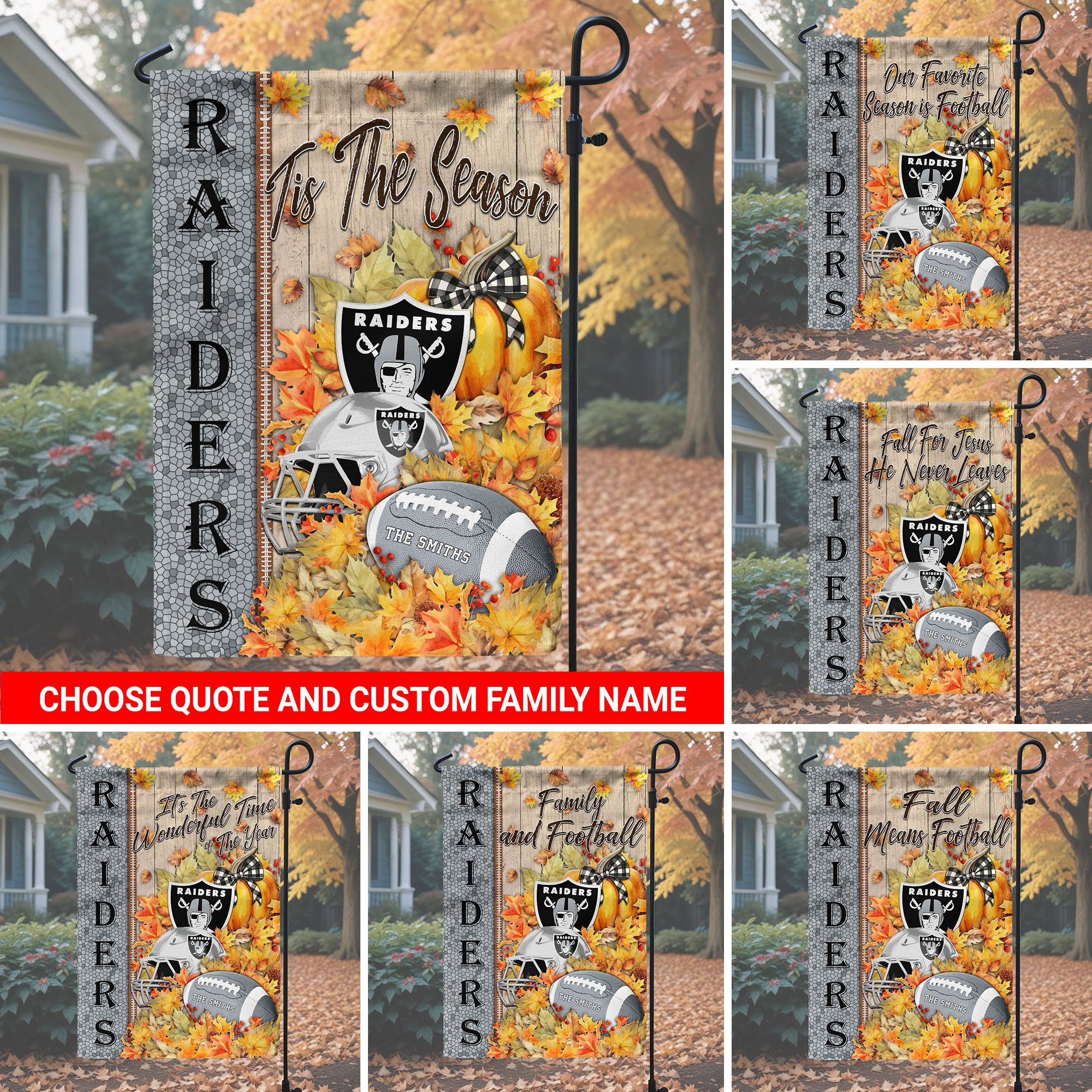 Las Vegas Raiders Garden Flag Custom Your Family Name And Choose Your Quotes, Football Flag For Fan , Autumn Gifts For Football Lover EHIVM-60016