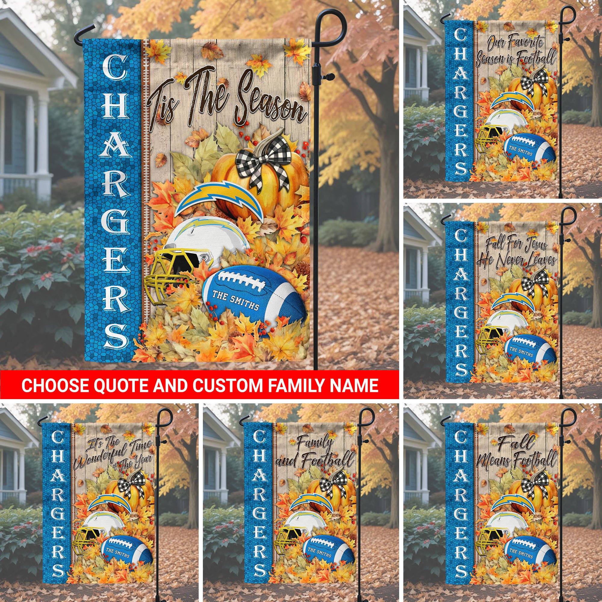 Los Angeles Chargers Garden Flag Custom Your Family Name And Choose Your Quotes, Football Flag For Fan , Autumn Gifts For Football Lover EHIVM-60016