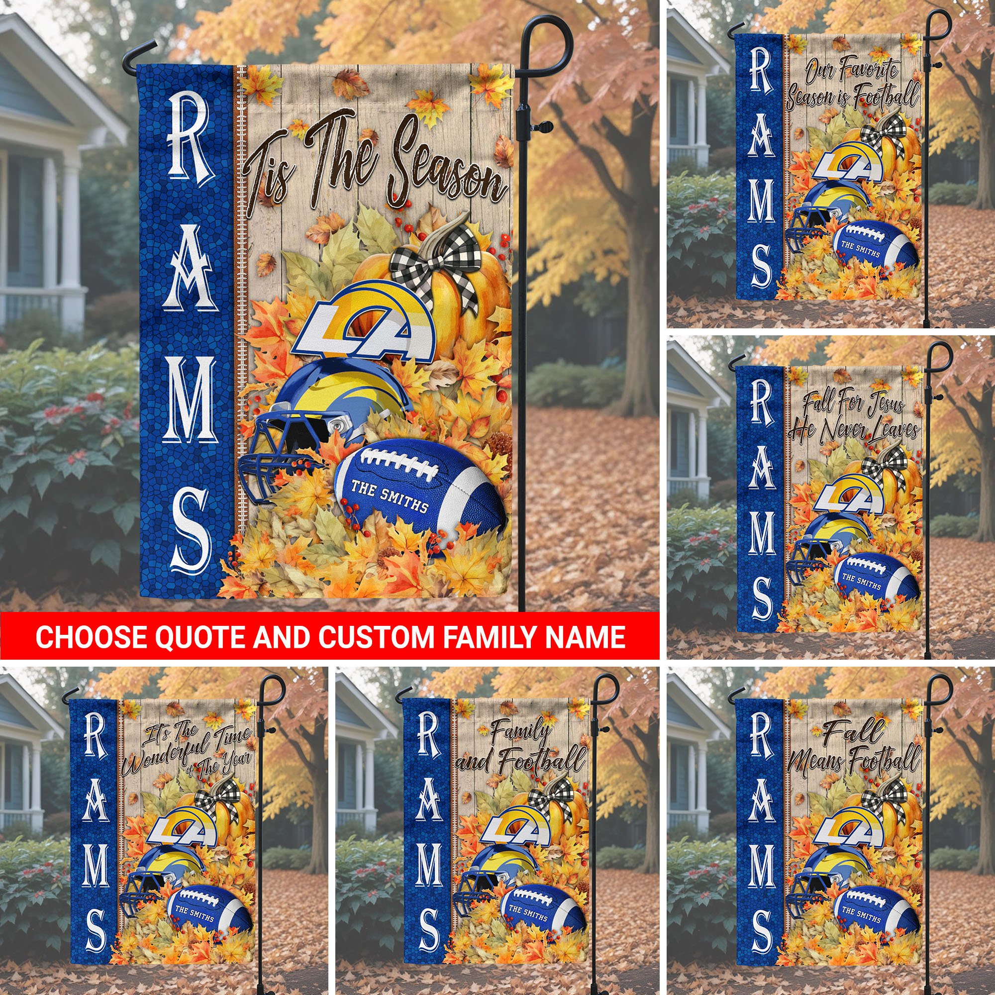 Los Angeles Rams Garden Flag Custom Your Family Name And Choose Your Quotes, Football Flag For Fan , Autumn Gifts For Football Lover EHIVM-60016