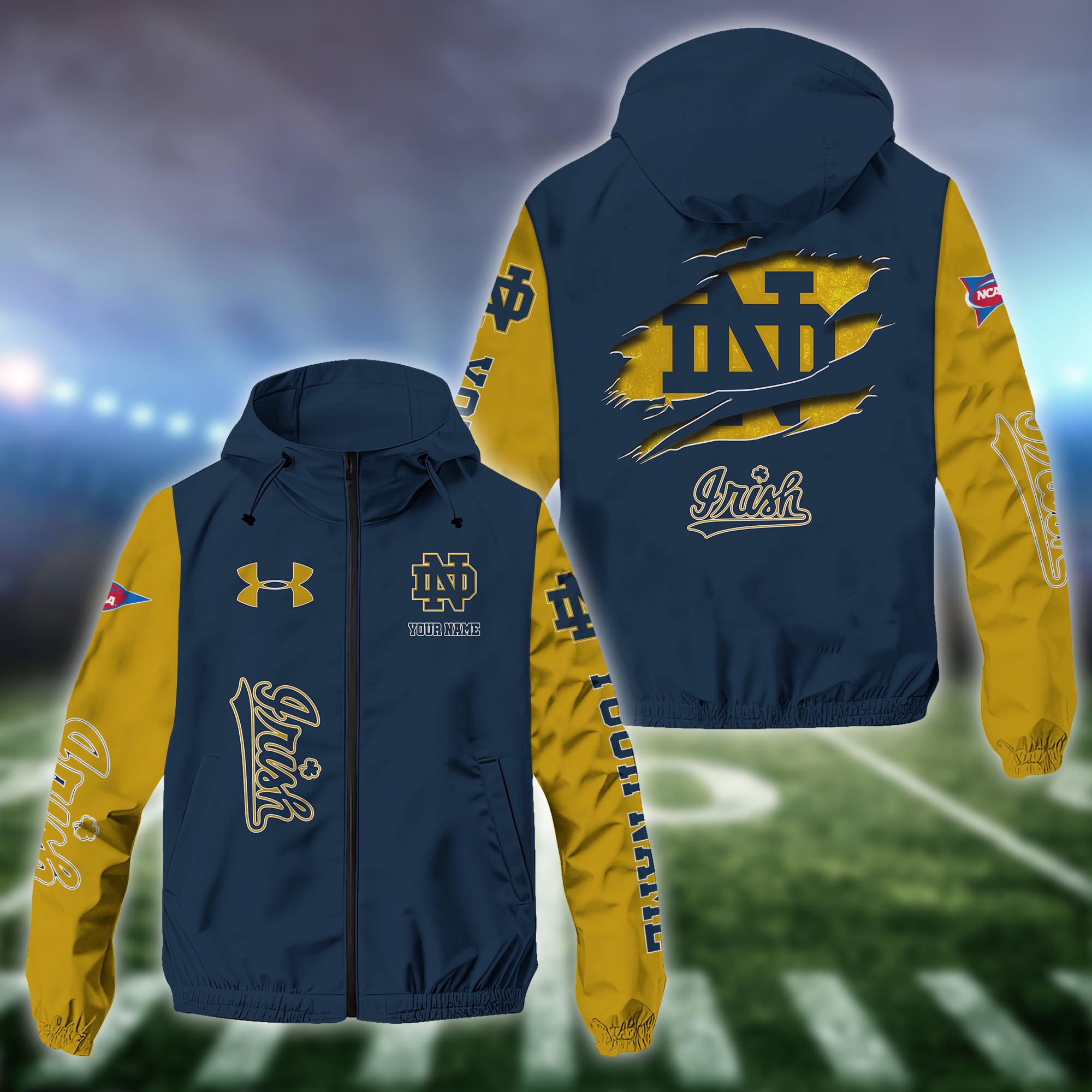 Notre Dame Fighting Irish Windbreaker Outdoor Jacket Custom Your Name, Sport Jacket EHIVM-60498