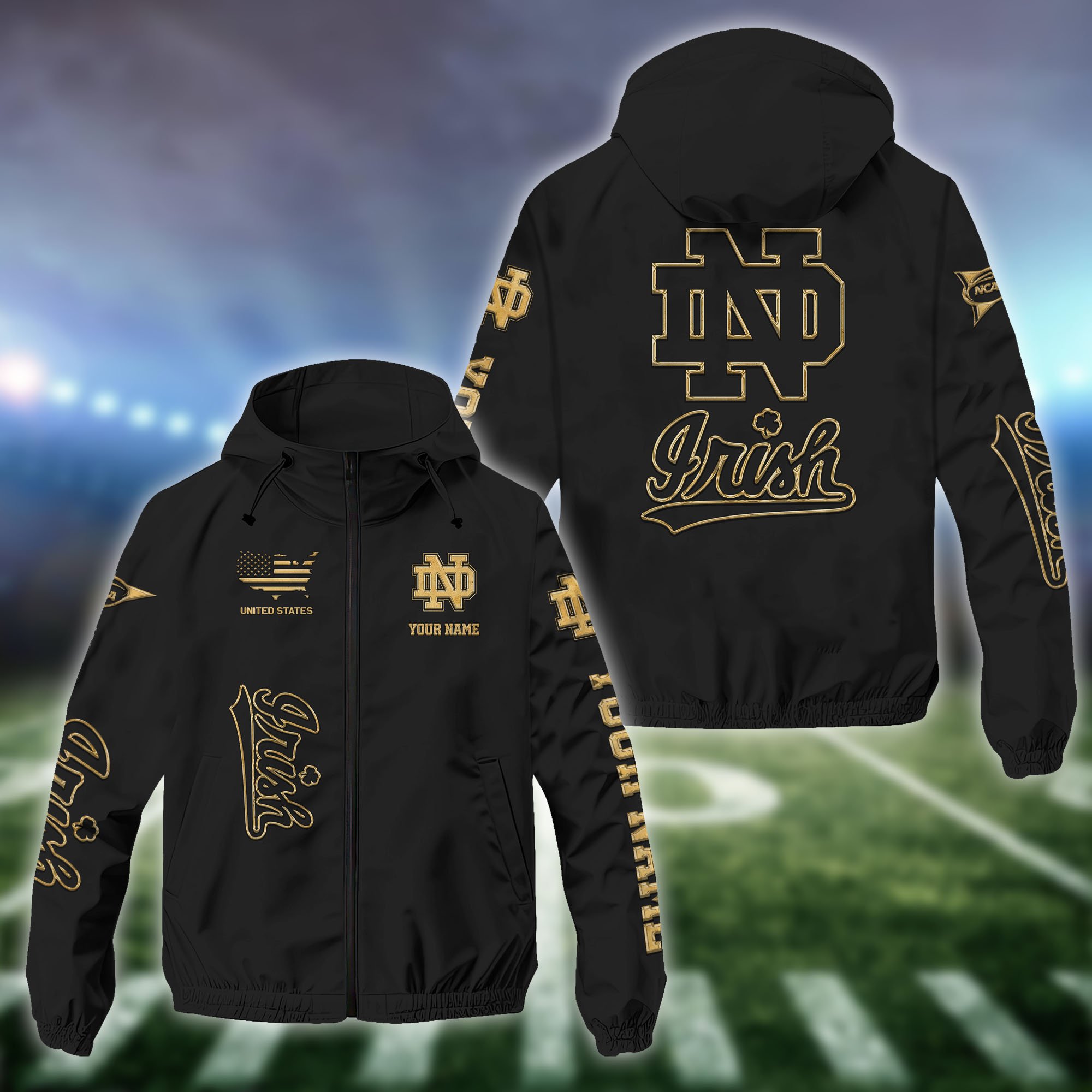 Notre Dame Fighting Irish Windbreaker Outdoor Jacket Custom Your Name, Sport Jacket EHIVM-60508