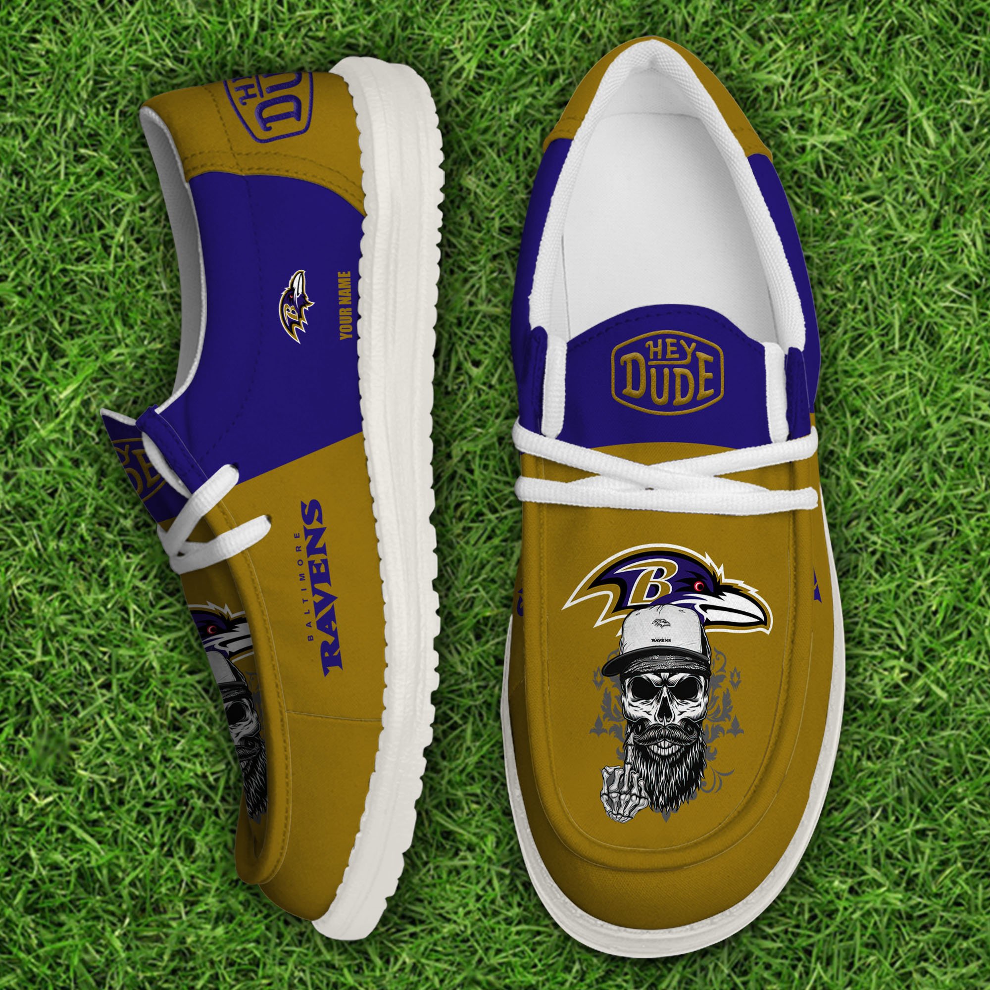 Baltimore Ravens Football Hey Dude Canvas Loafer Shoes Custom Your Name, Sport Shoes For Fan, Fan Gifts 