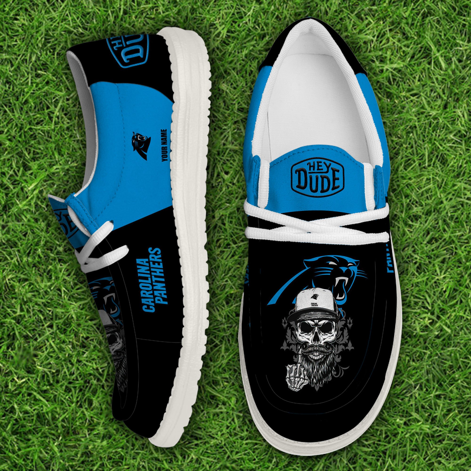 Carolina Panthers Football Hey Dude Canvas Loafer Shoes Custom Your Name, Sport Shoes For Fan, Fan Gifts 