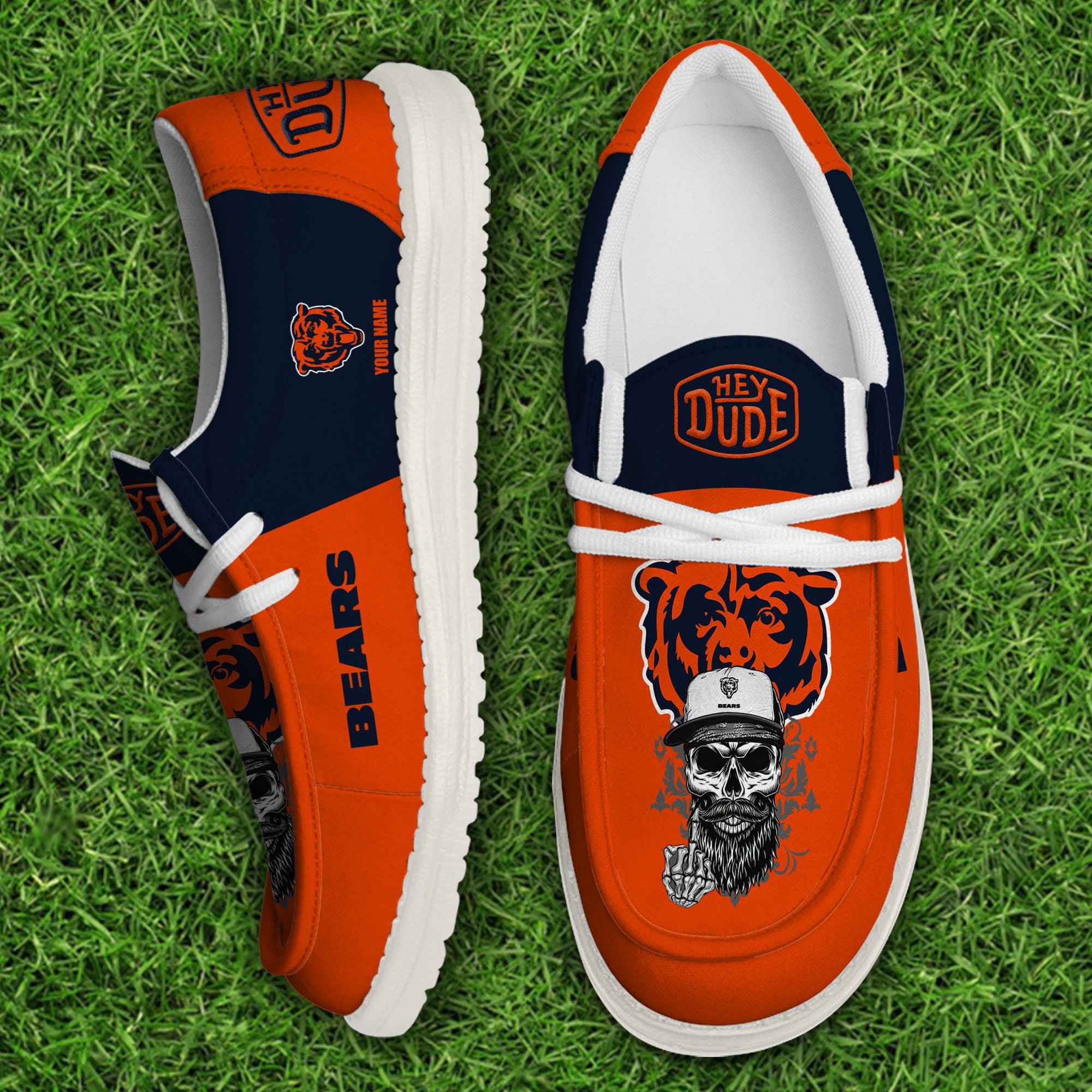 Chicago Bears Football Hey Dude Canvas Loafer Shoes Custom Your Name, Sport Shoes For Fan, Fan Gifts 