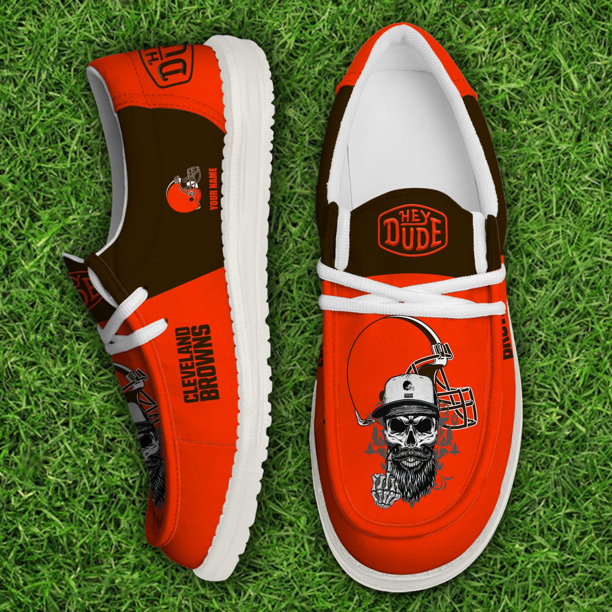 Cleveland Browns Football Hey Dude Canvas Loafer Shoes Custom Your Name, Sport Shoes For Fan, Fan Gifts 