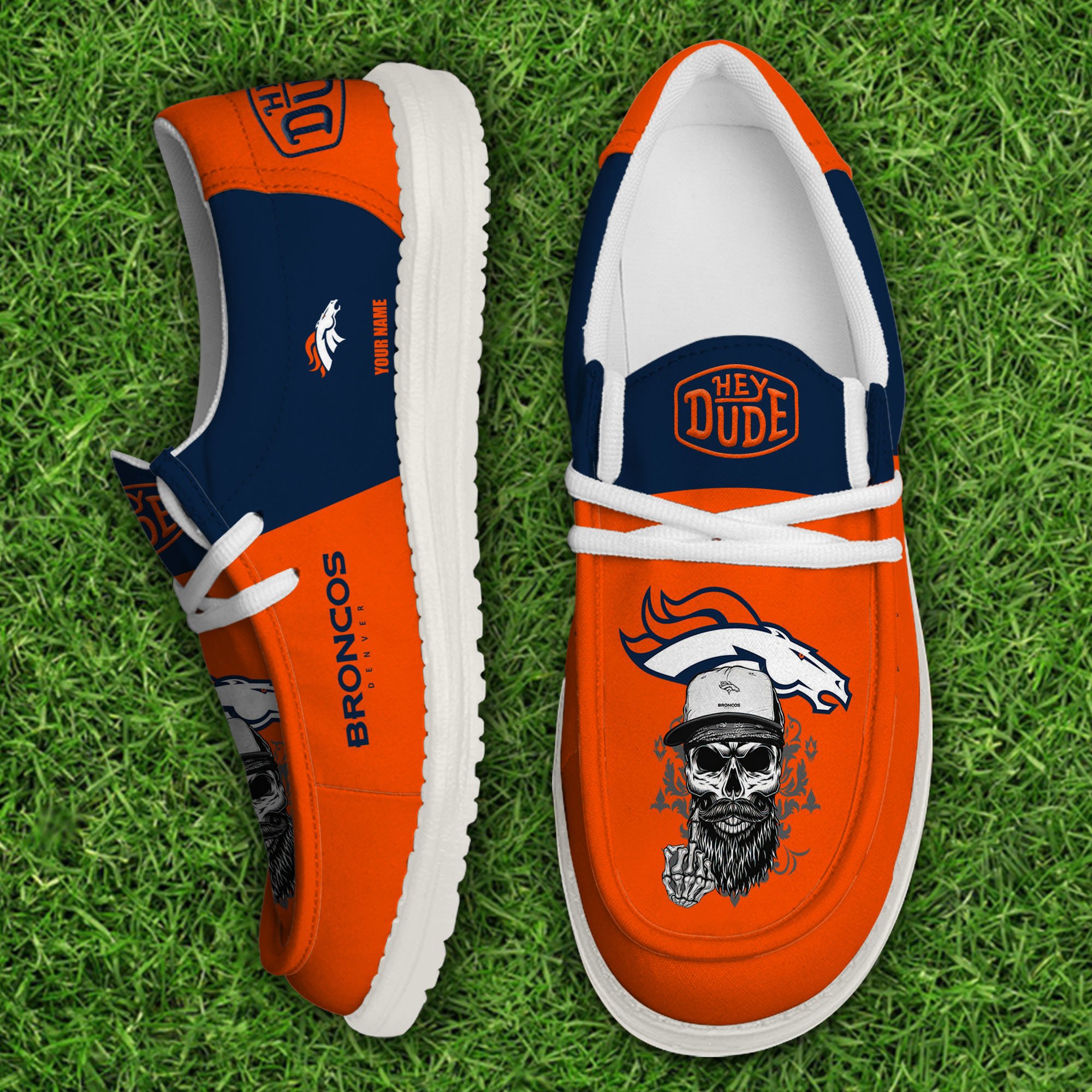 Denver Broncos Football Hey Dude Canvas Loafer Shoes Custom Your Name, Sport Shoes For Fan, Fan Gifts 