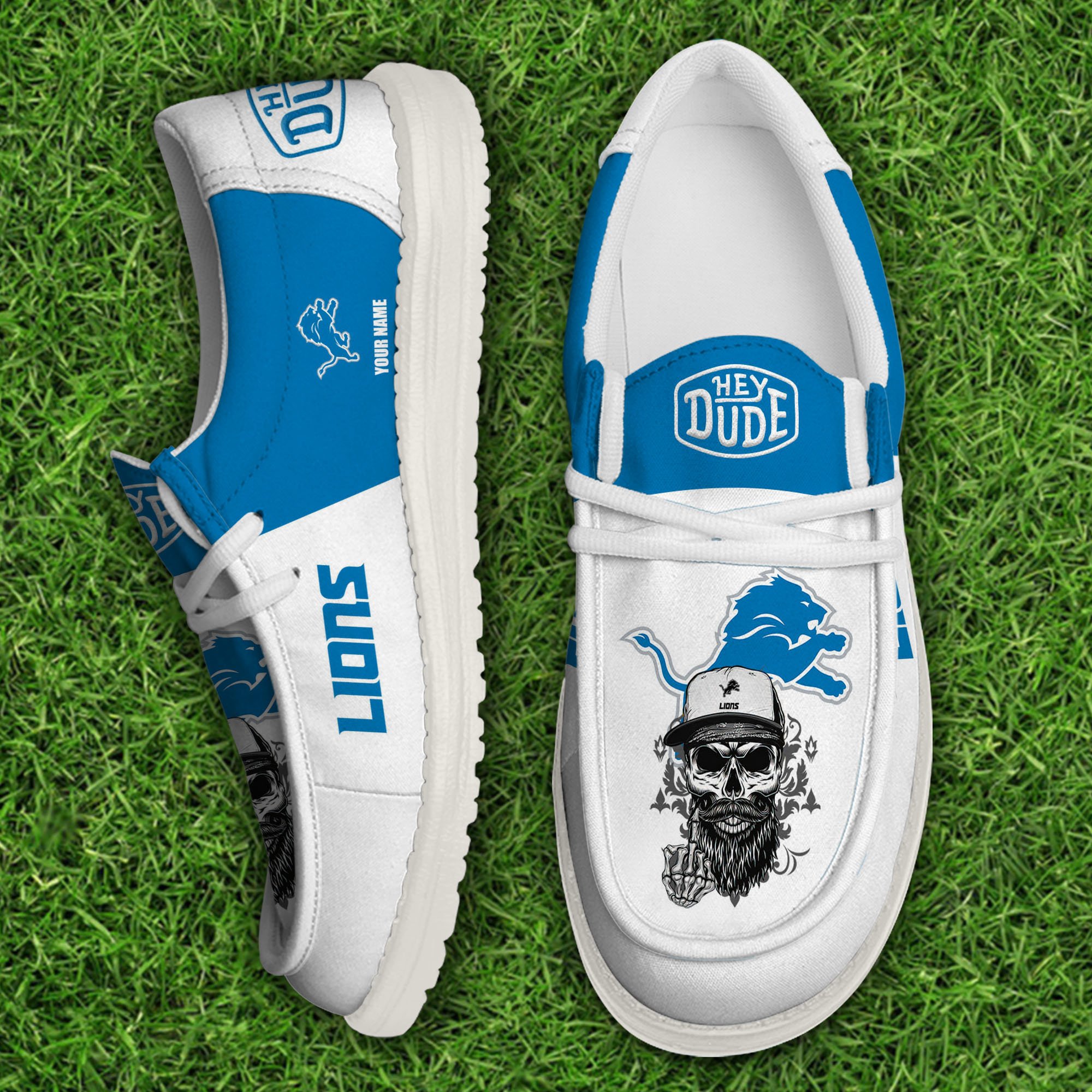 Detroit Lions Football Hey Dude Canvas Loafer Shoes Custom Your Name, Sport Shoes For Fan, Fan Gifts 