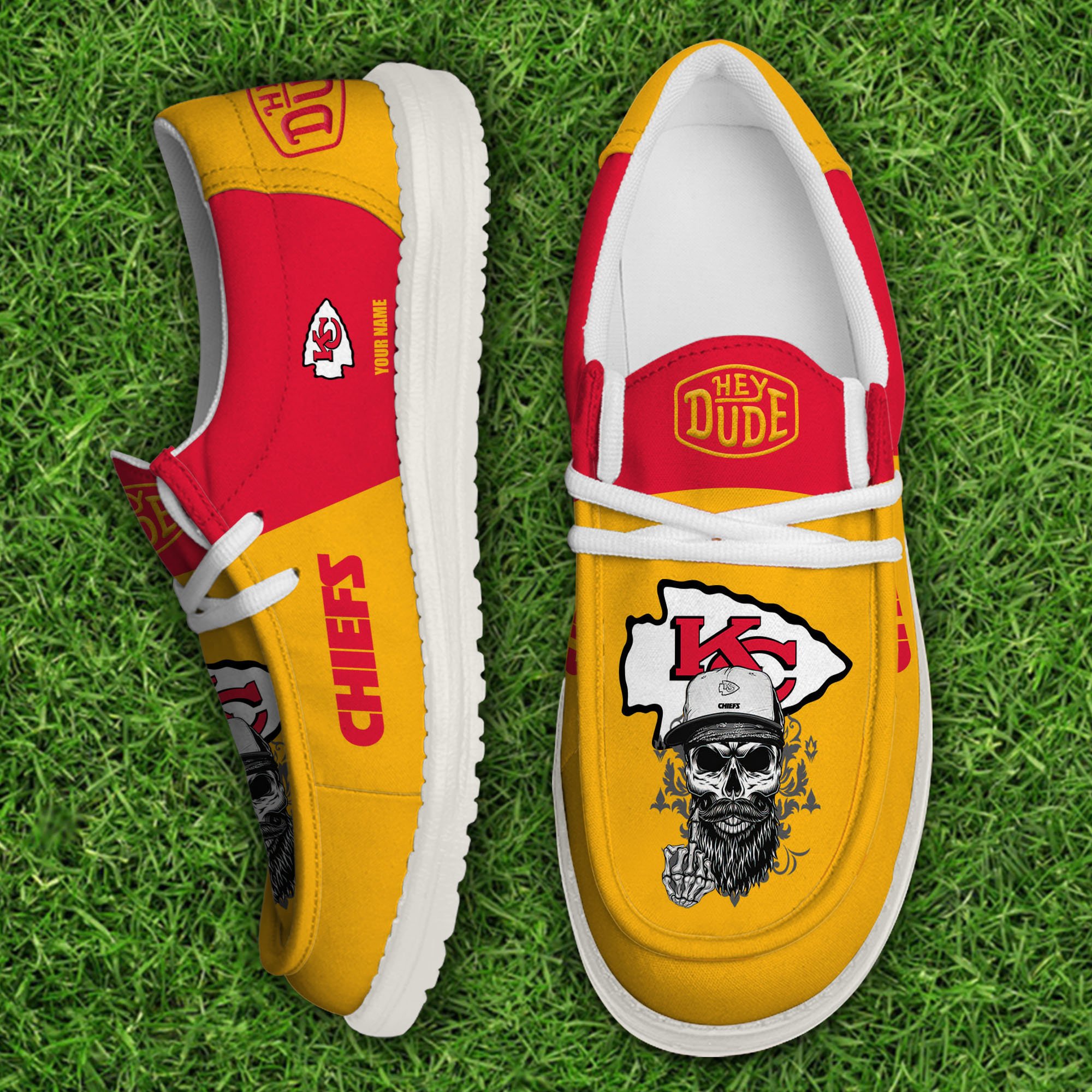 Kansas City Chiefs Football Hey Dude Canvas Loafer Shoes Custom Your Name, Sport Shoes For Fan, Fan Gifts 