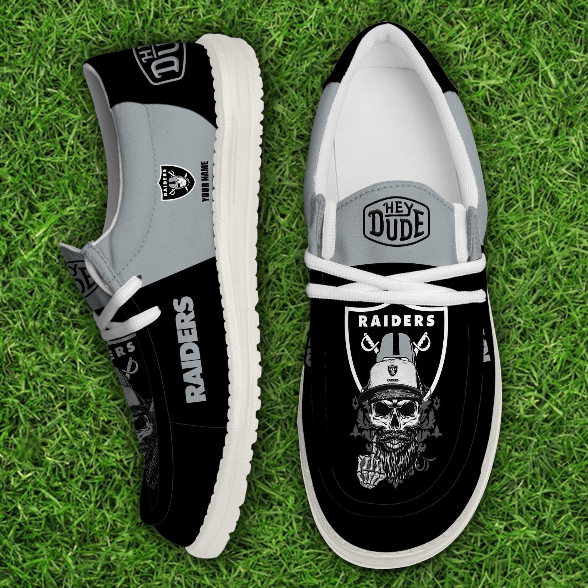 Las Vegas Raiders Football Hey Dude Canvas Loafer Shoes Custom Your Name, Sport Shoes For Fan, Fan Gifts 