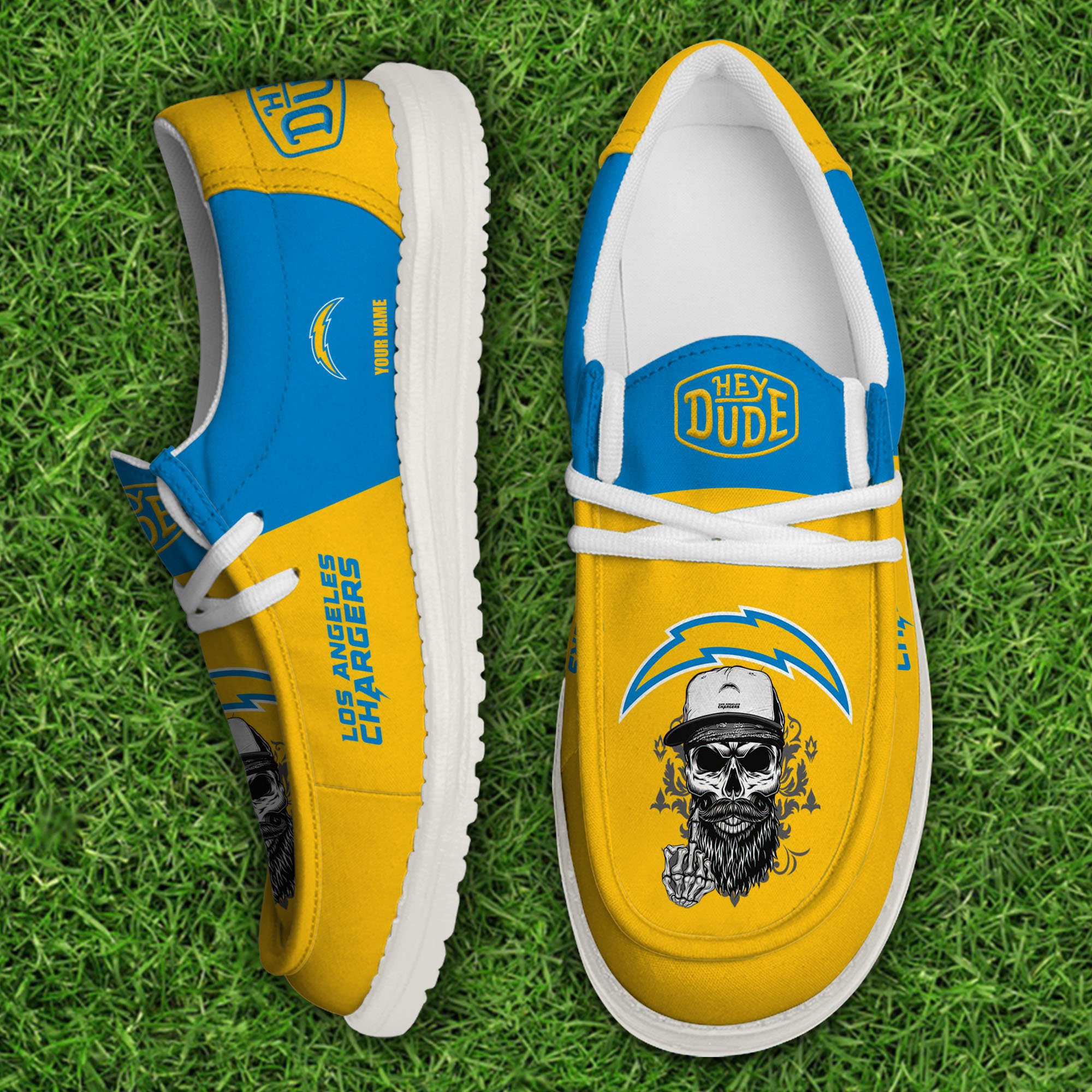 Los Angeles Chargers Football Hey Dude Canvas Loafer Shoes Custom Your Name, Sport Shoes For Fan, Fan Gifts 