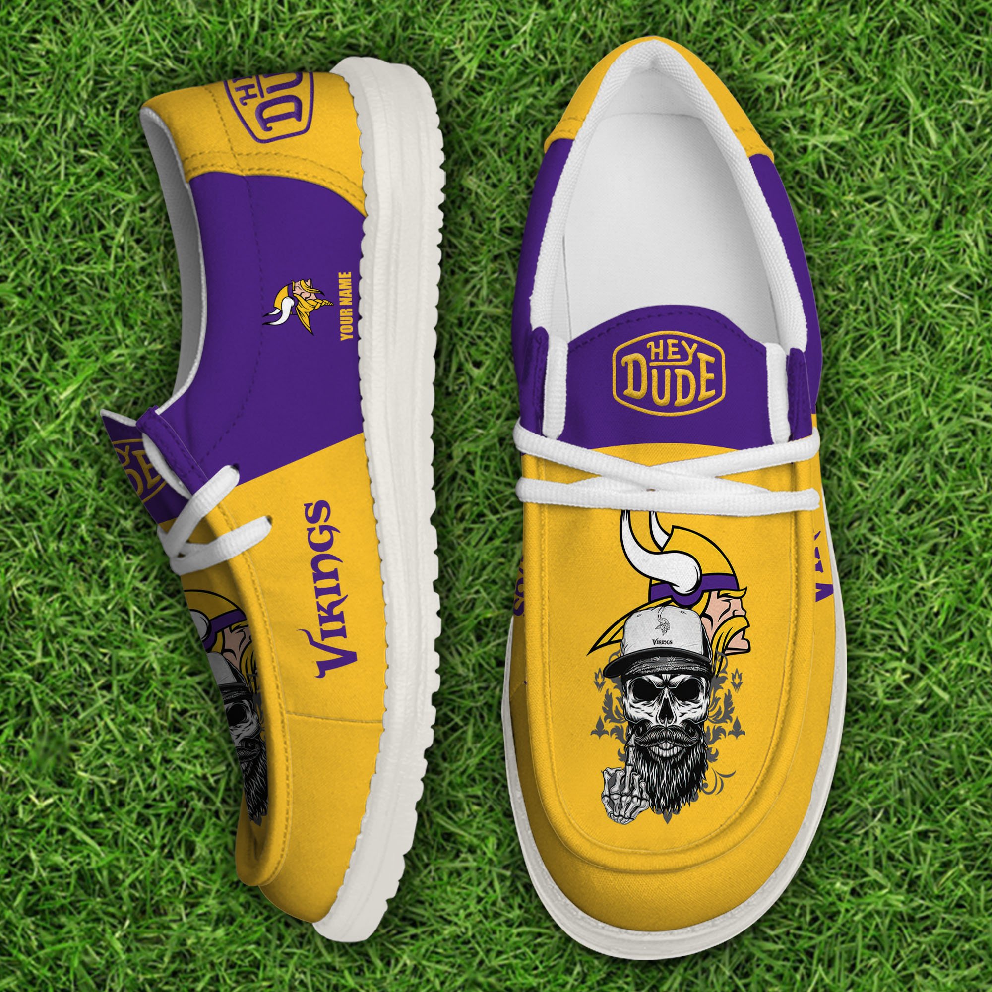 Minnesota Vikings Football Hey Dude Canvas Loafer Shoes Custom Your Name, Sport Shoes For Fan, Fan Gifts 