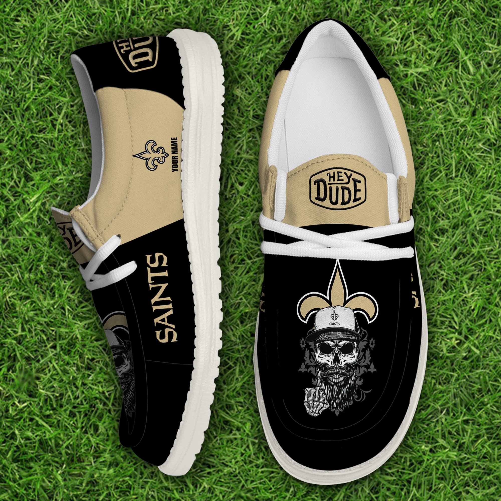 New Orleans Saints Football Hey Dude Canvas Loafer Shoes Custom Your Name, Sport Shoes For Fan, Fan Gifts 