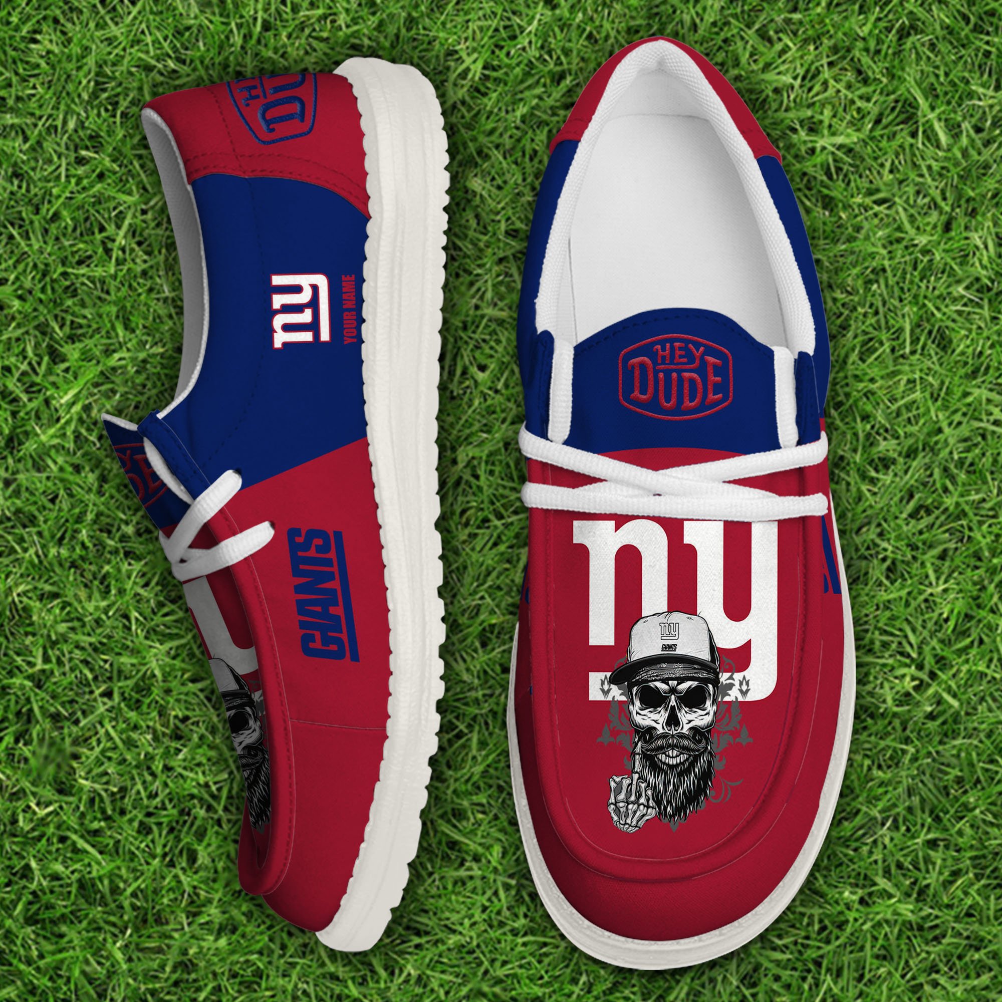 New York Giants Football Hey Dude Canvas Loafer Shoes Custom Your Name, Sport Shoes For Fan, Fan Gifts 